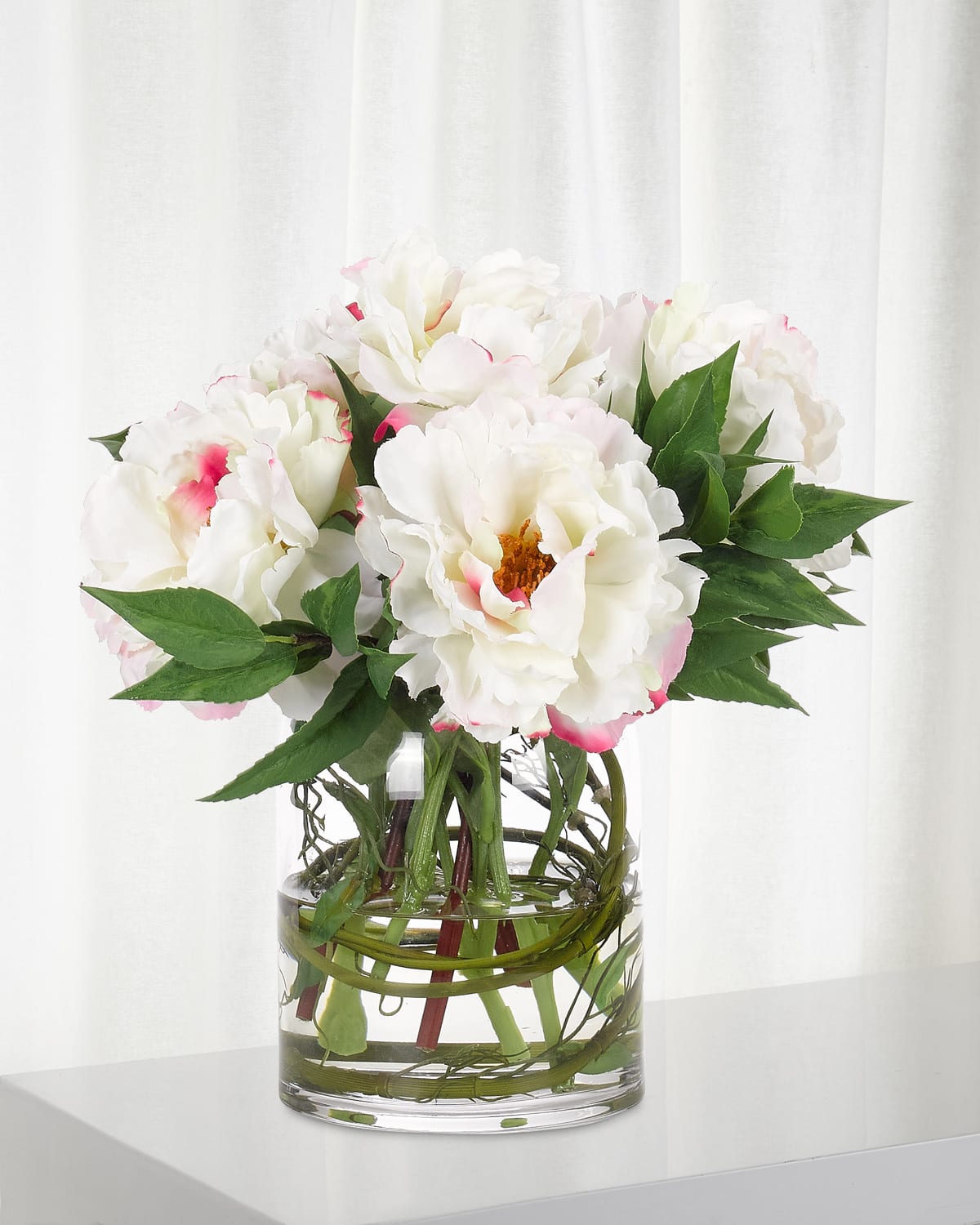 Peony Faux-Floral Arrangement in Glass Vase, 12wx12dx11h