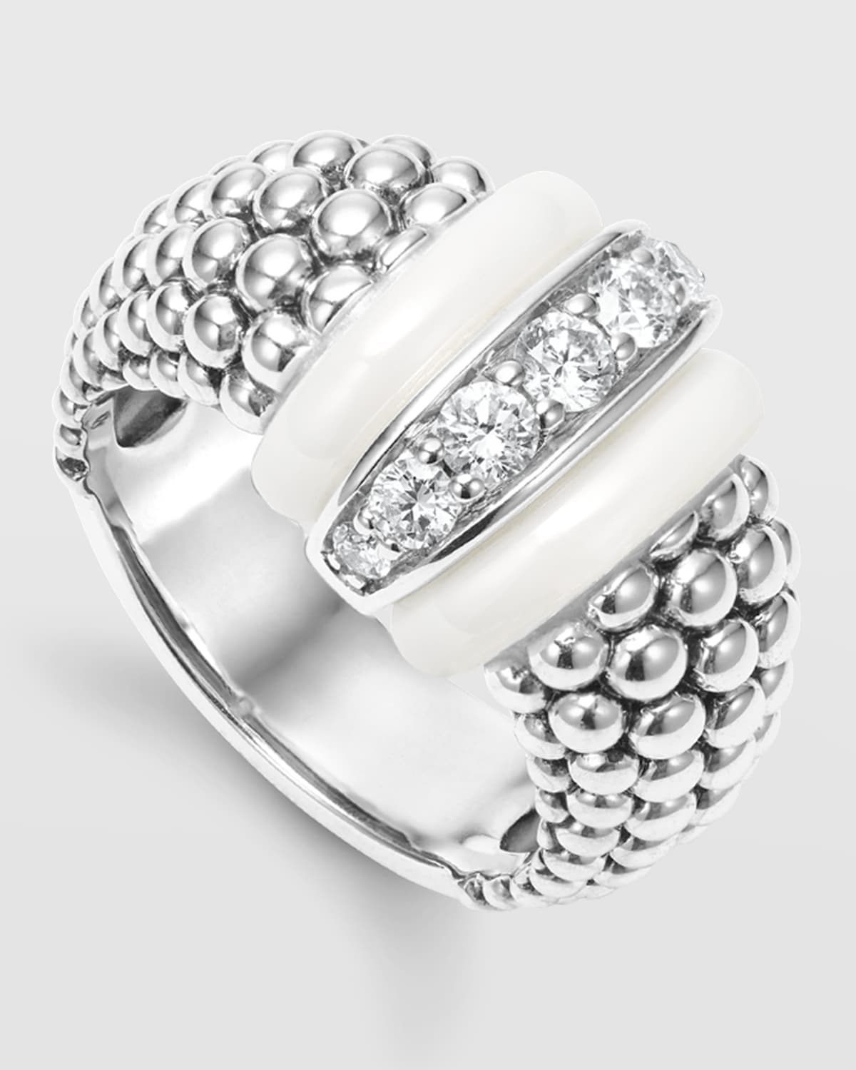 White Caviar White Ceramic Diamond Large 1-Link Ring