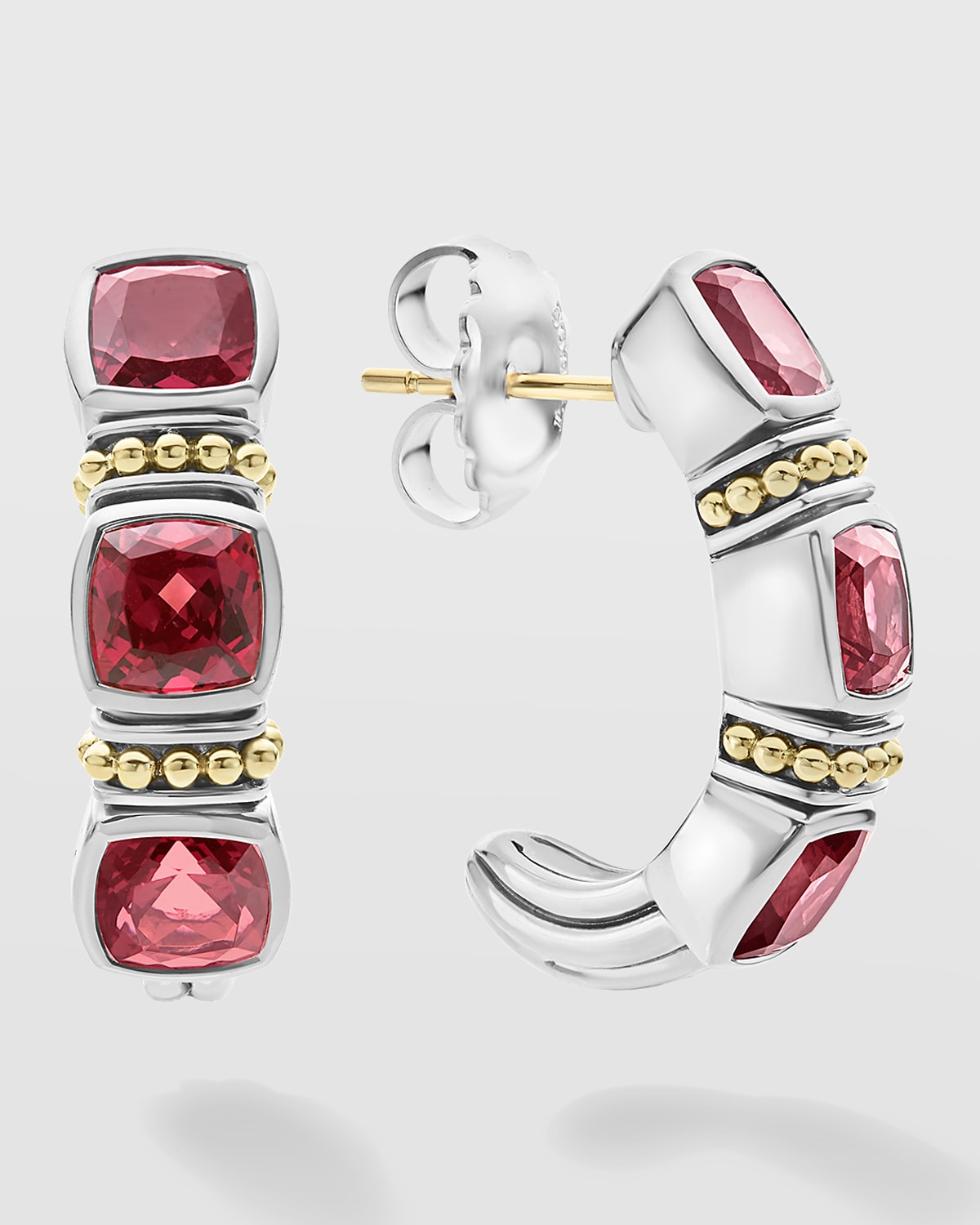 Lagos 18k Yellow Gold & Sterling Silver Rittenhouse Rhodolite Garnet Half Hoop Earrings In Ss 18k