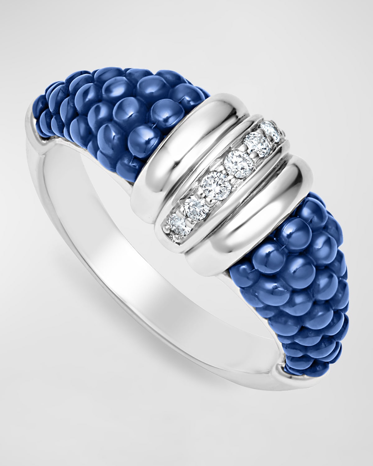 Lagos Sterling Silver White Caviar Ceramic Diamond 1-row Taper Ring In Silver