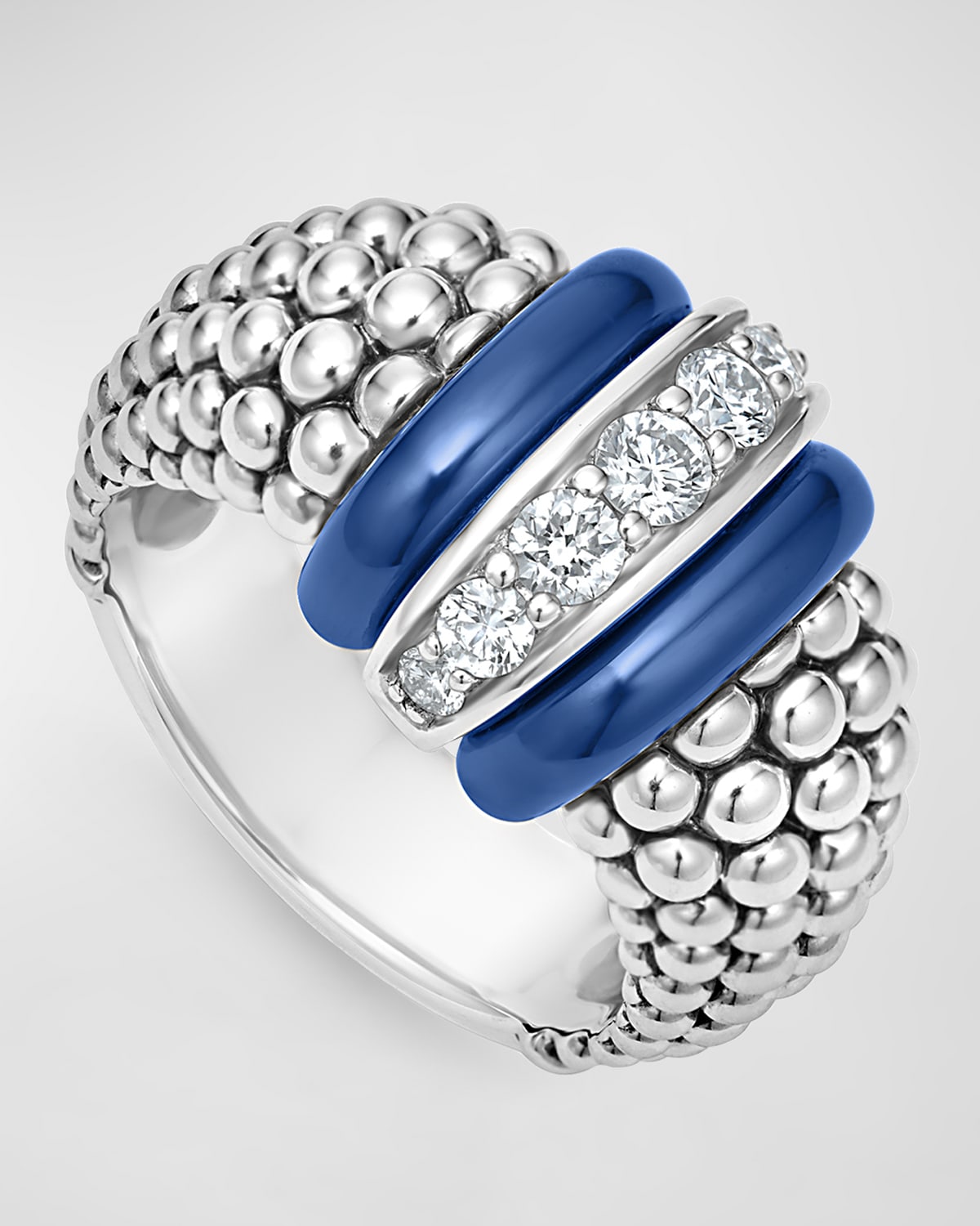 Sterling Silver Blue Caviar Ultramarine Ceramic Diamond Large 1-Link Ring