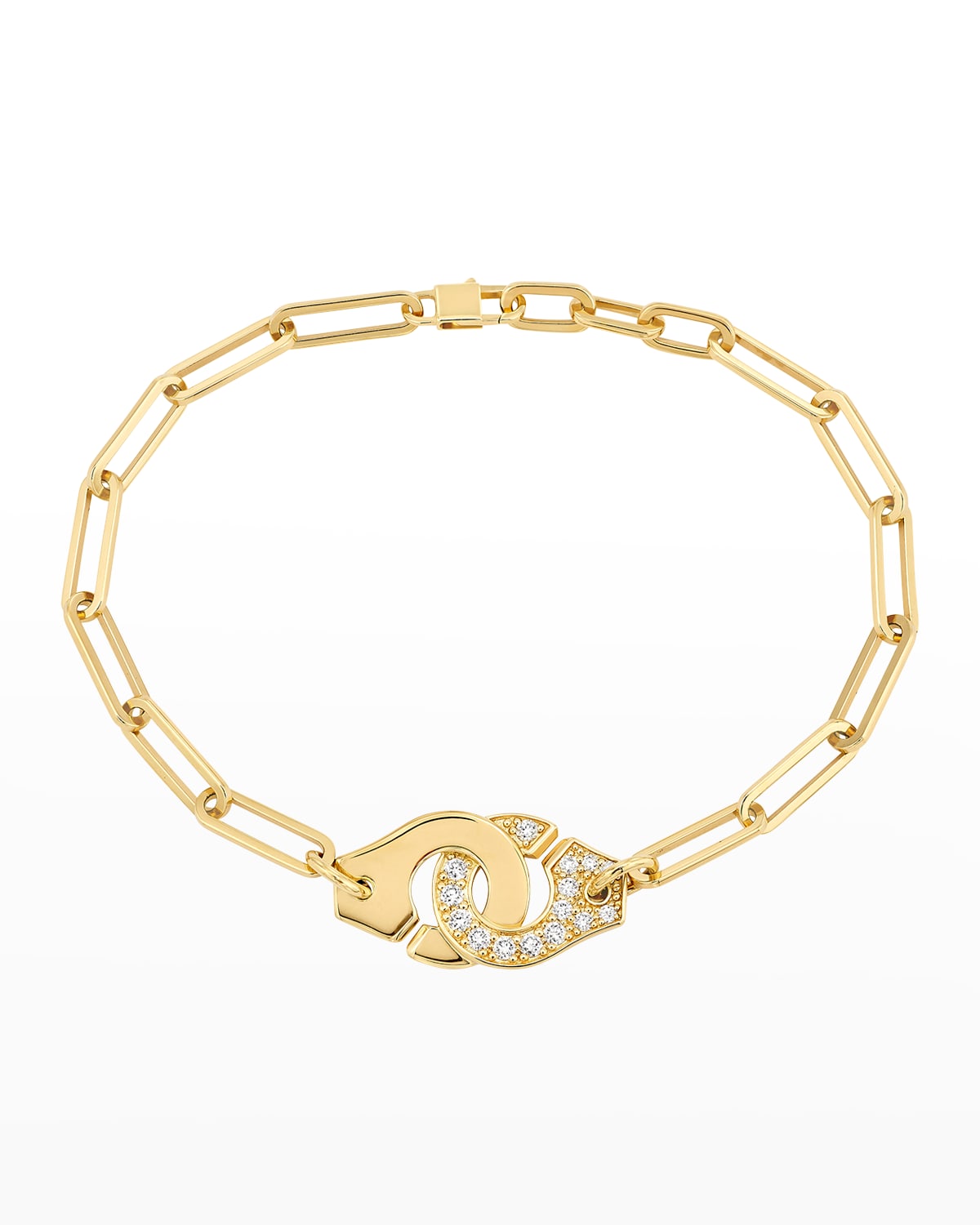 DINH VAN Yellow Gold Menottes R12 Large Bracelet with One Side of Diamonds