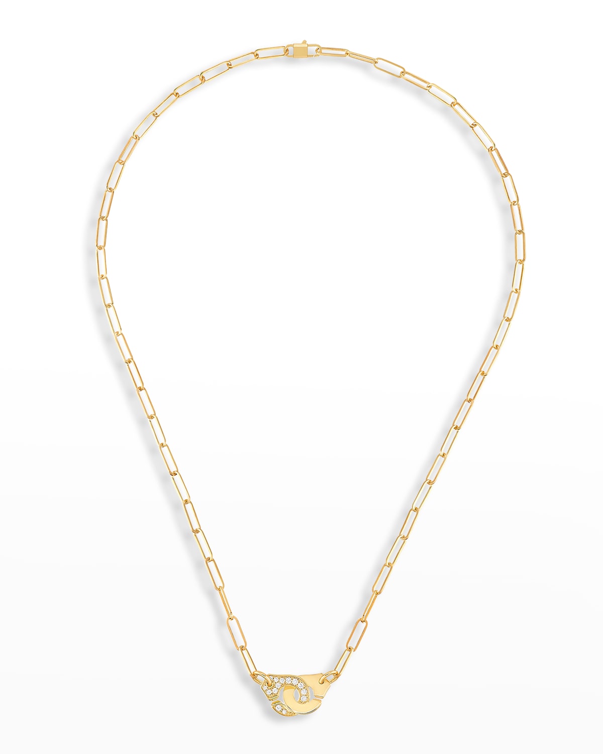 Dinh Van Yellow Gold Menottes R10 Medium Chain Necklace With 1 Side Diamond