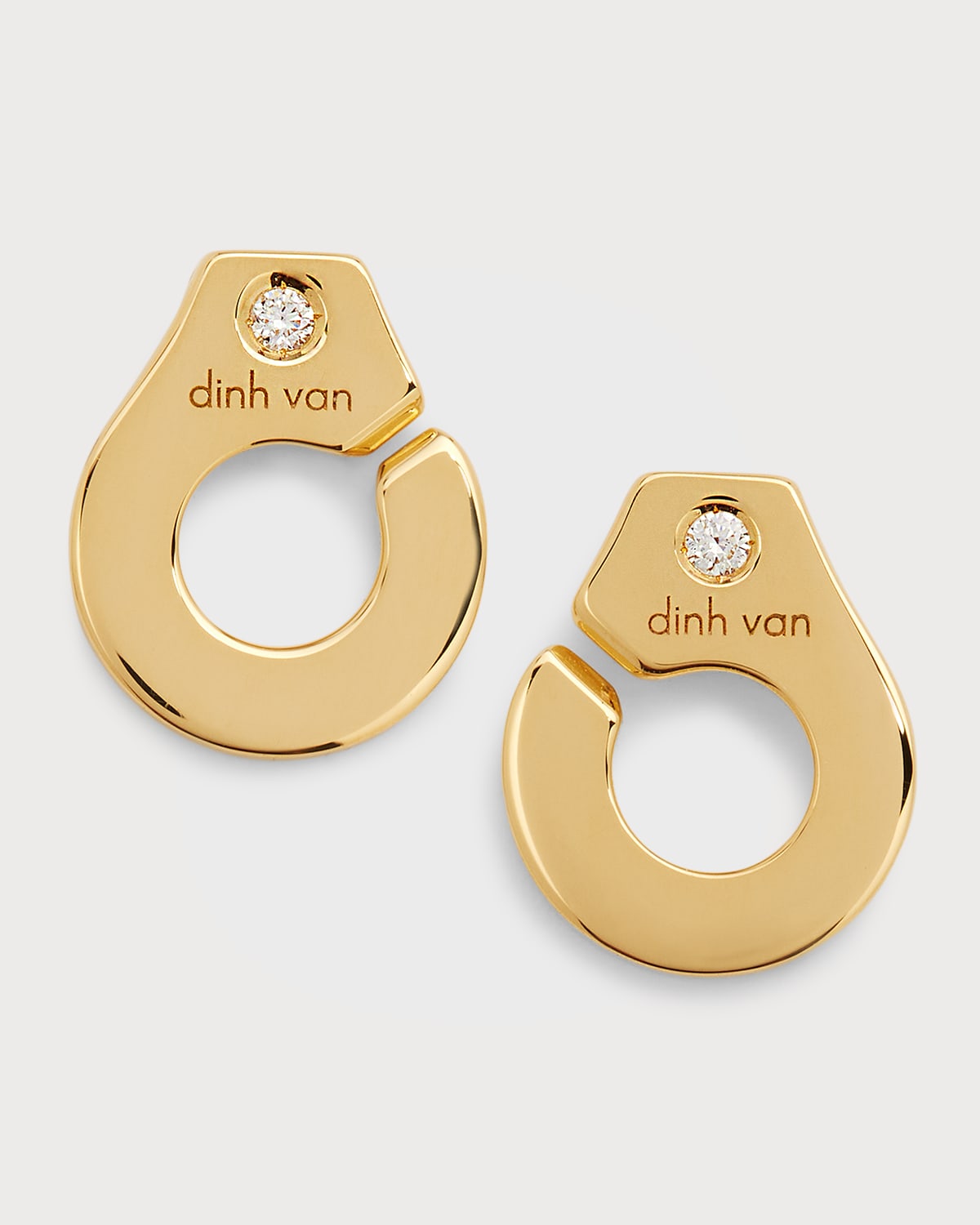 Dinh Van Yellow Gold Menottes R7.5 Stud Earrings With Single Diamonds