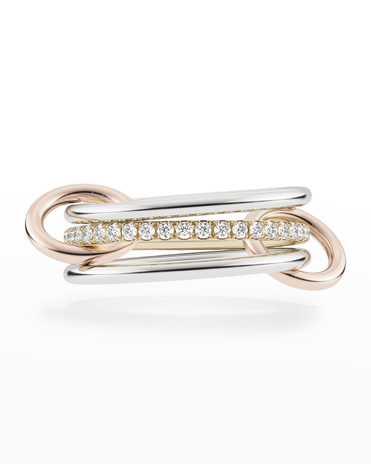 SPINELLI KILCOLLIN YELLOW GOLD AND WHITE GOLD 3-LINKED RING WITH PAVE WHITE DIAMONDS