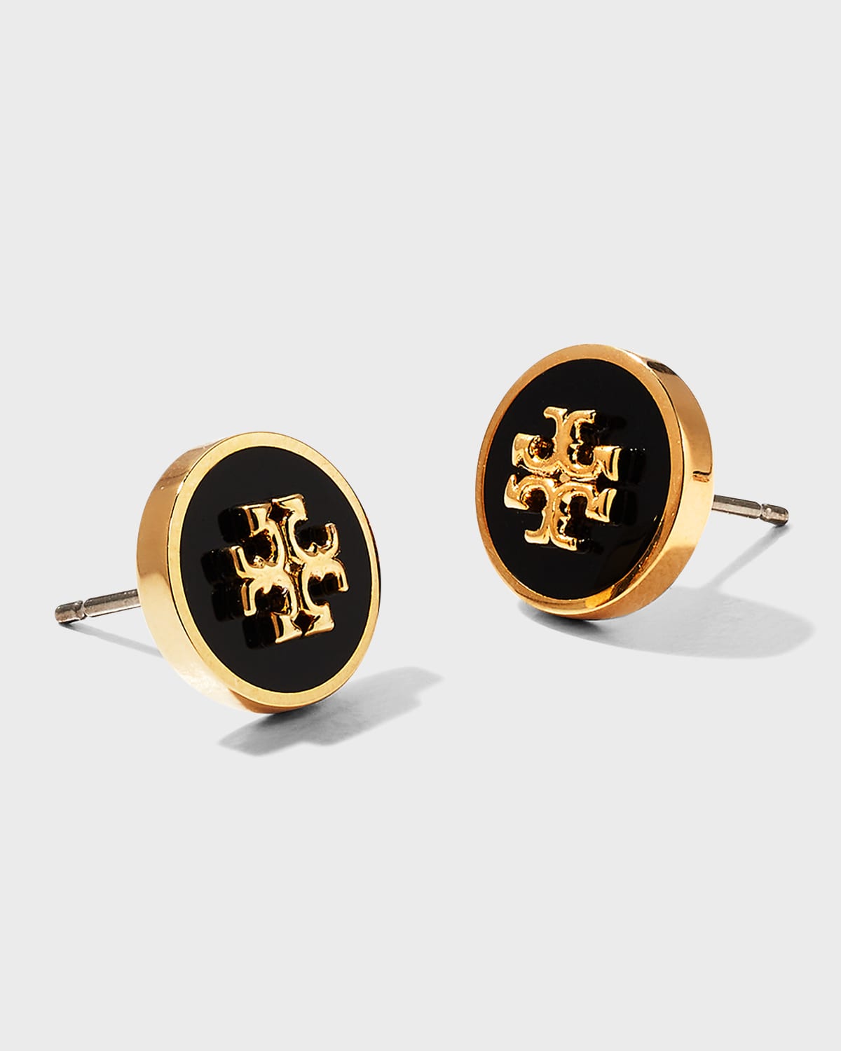 Tory Burch Kira Enamel Circle Stud Earrings In Tory Gold Black