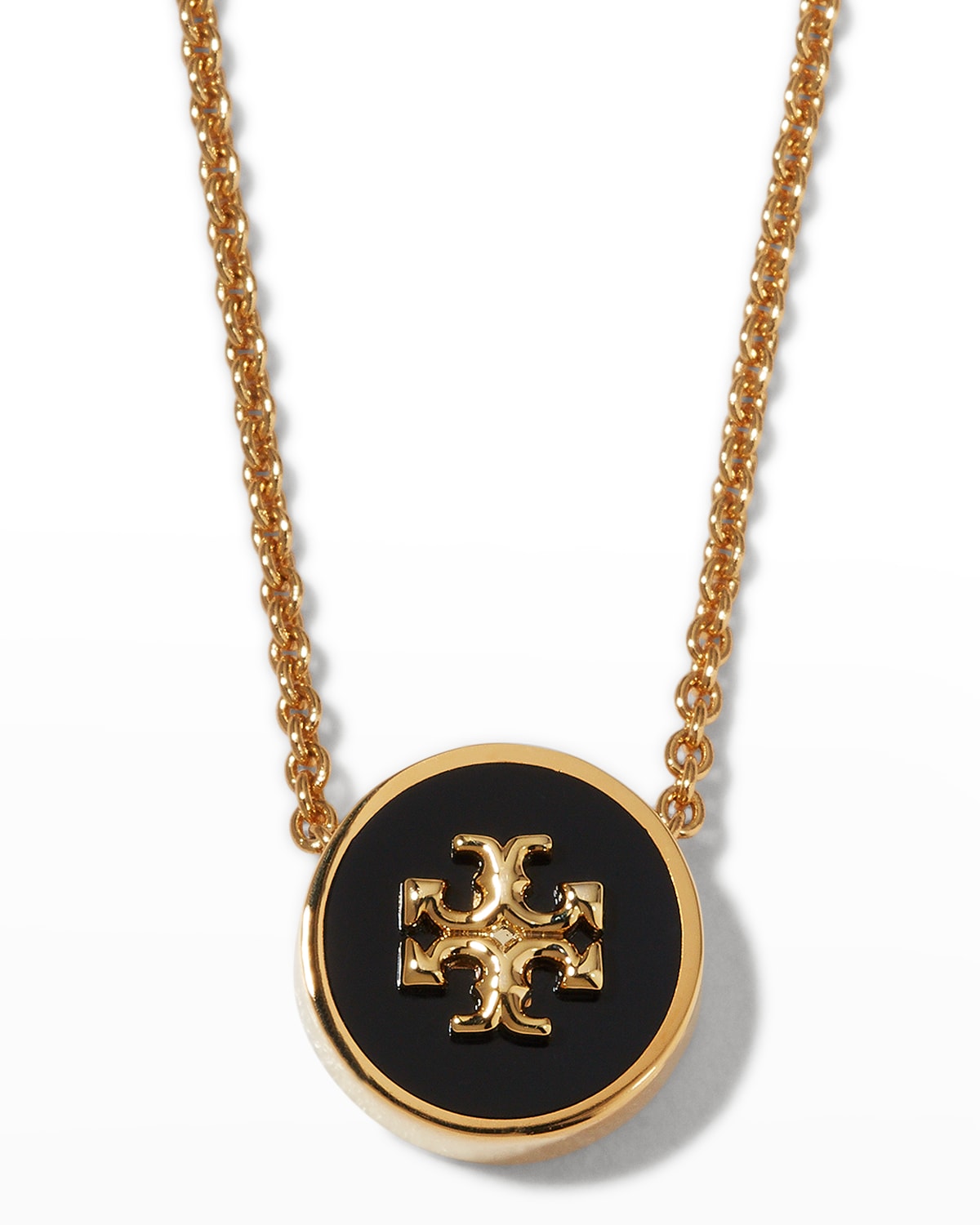 Tory Burch Kira Enamel Pendant Necklace In Tory Gold Black | ModeSens