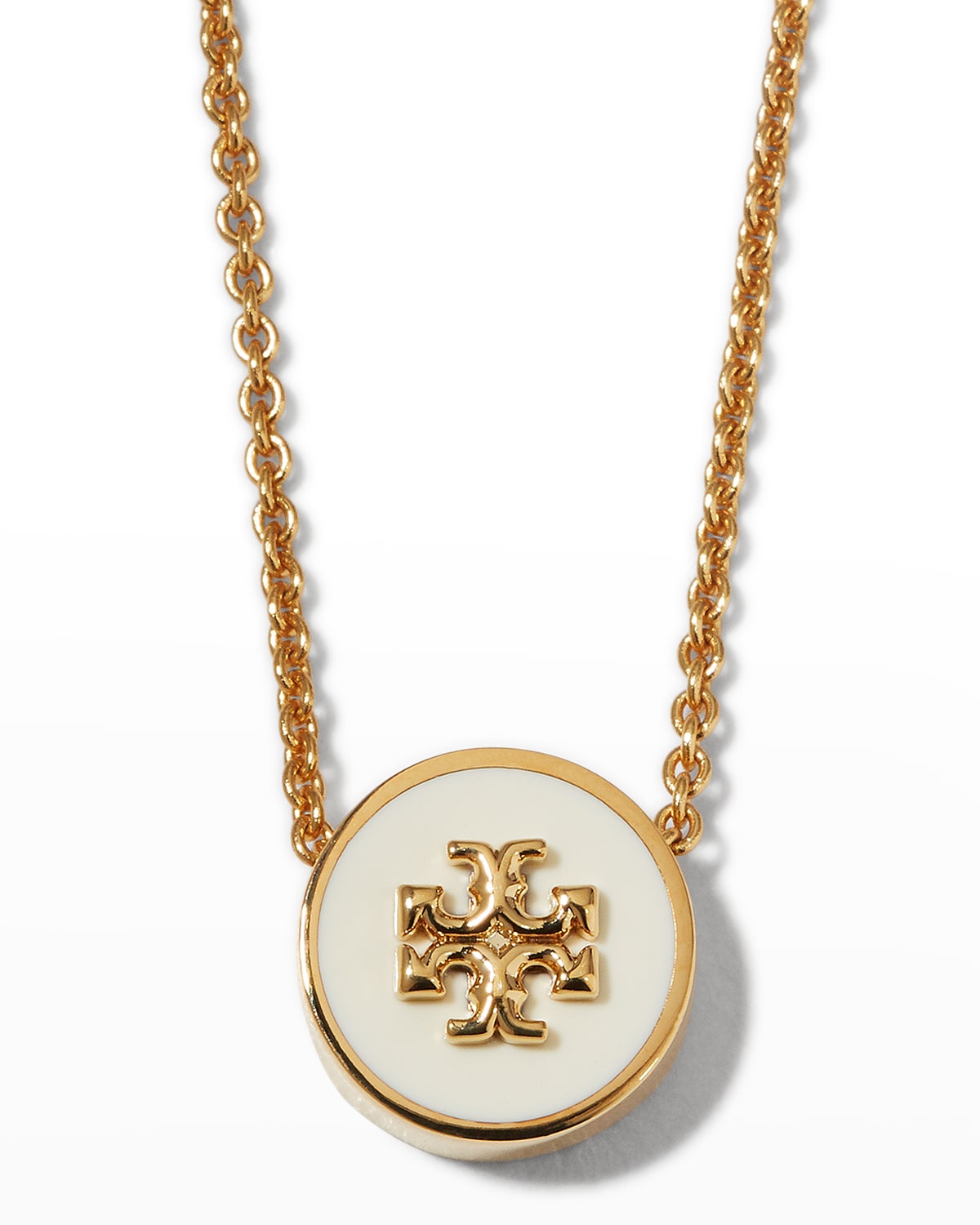 Tory Burch Kira Logo Colored Disc Pendant Necklace, 15.94-17.61 In New Ivory