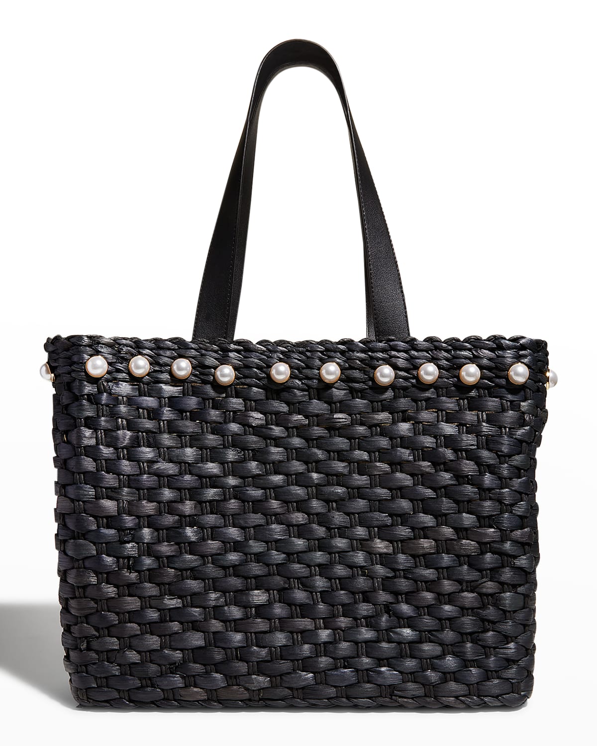 Btb Los Angeles Thea Pearly Woven Straw Tote Bag In Blackpearl