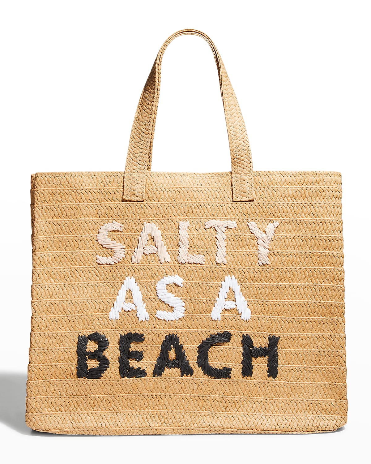 Btb Los Angeles Salty As A Beach Straw Tote Bag In Black/dusty/white