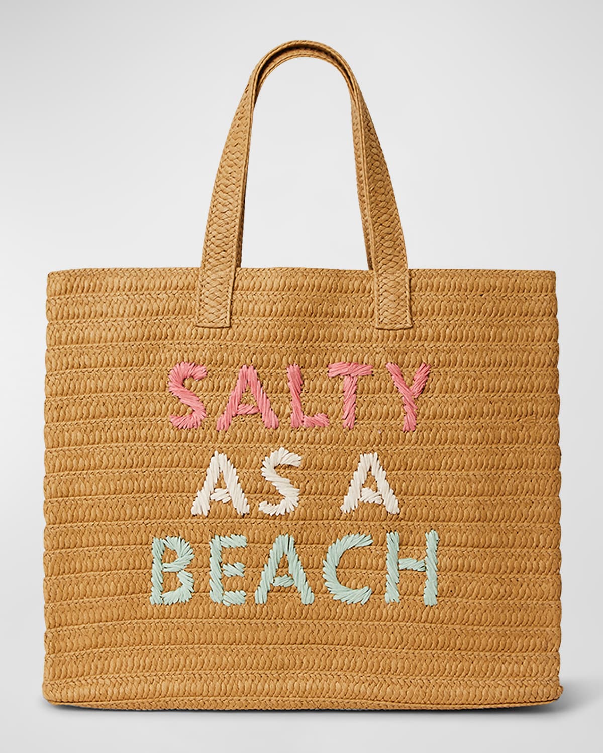 Btb Los Angeles Salty As A Beach Straw Tote Bag In Sand Mint Rainbow