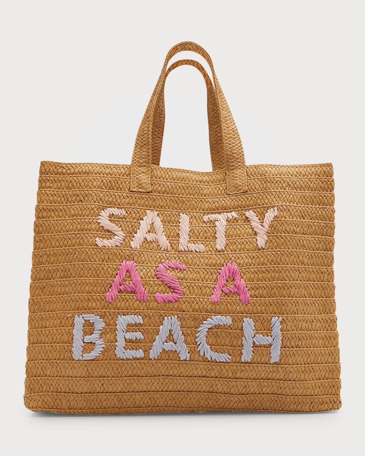 Btb Los Angeles Salty As A Beach Straw Tote In Sand Pink Rainbow