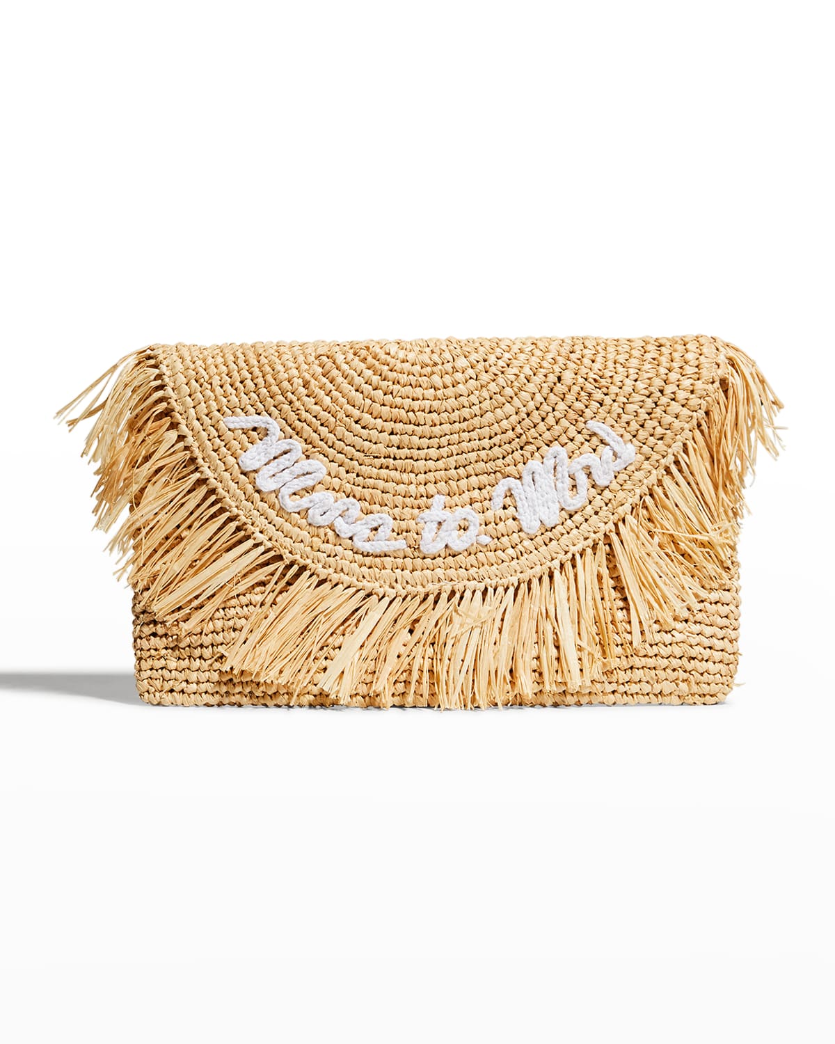 Btb Los Angeles Miss To Mrs Oversize Fringe Straw Clutch Bag In Natural