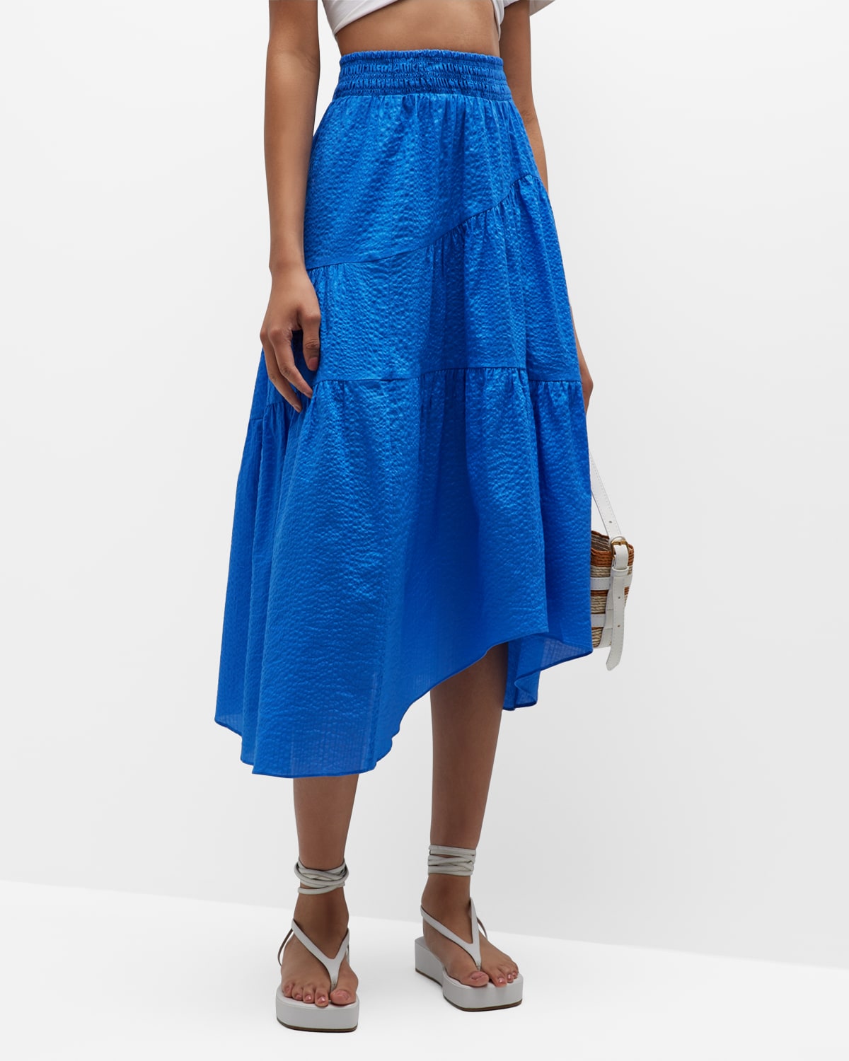 Shop Frame Gathered-seam Midi Skirt In Cornflower Blue
