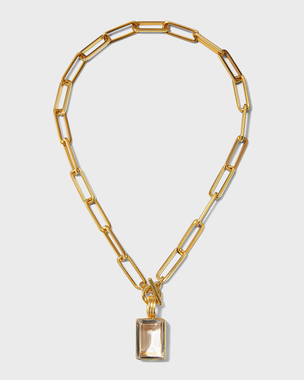Emerald-Cut Faceted Quartz Pendant on Paperclip Chain Necklace