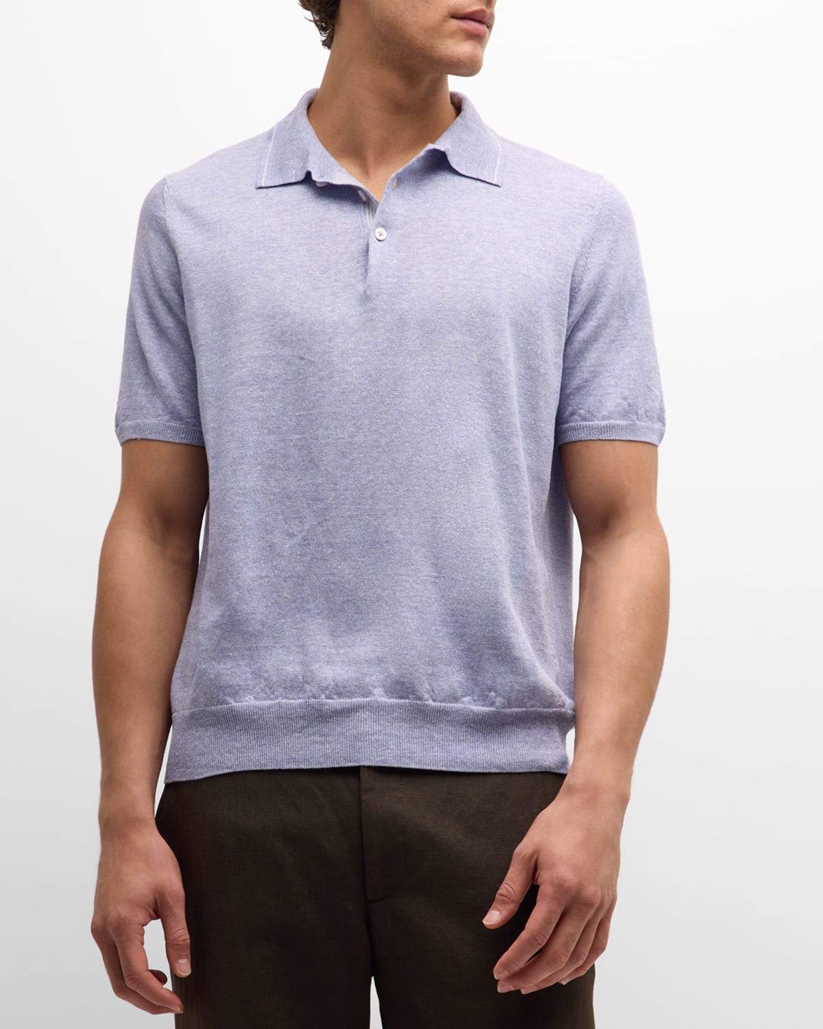 Shop Fioroni Men's Linen-cotton Polo Shirt In Lavender