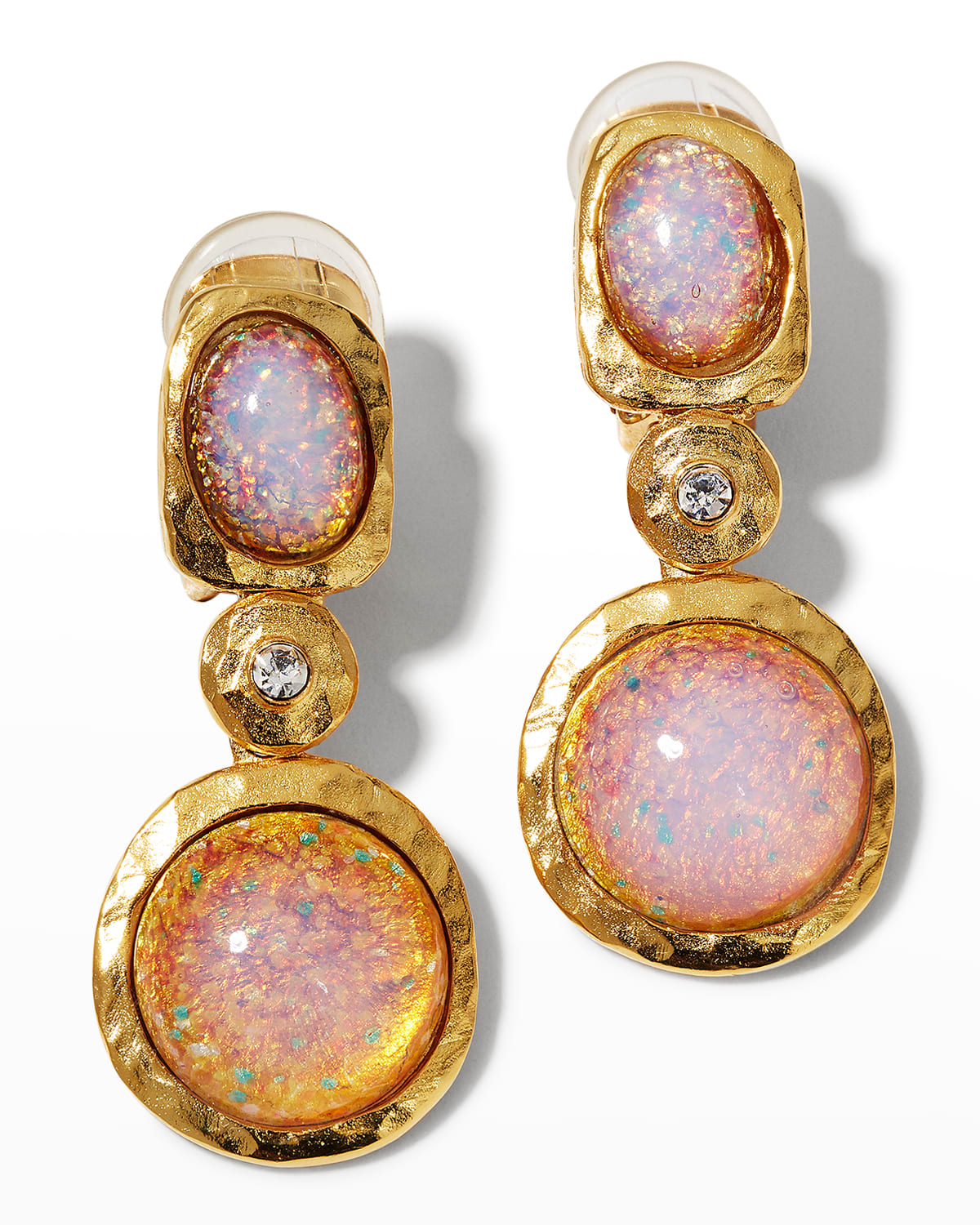 Kenneth Jay Lane Satin Gold Crystal Center With Pink Opal Clip Earrings