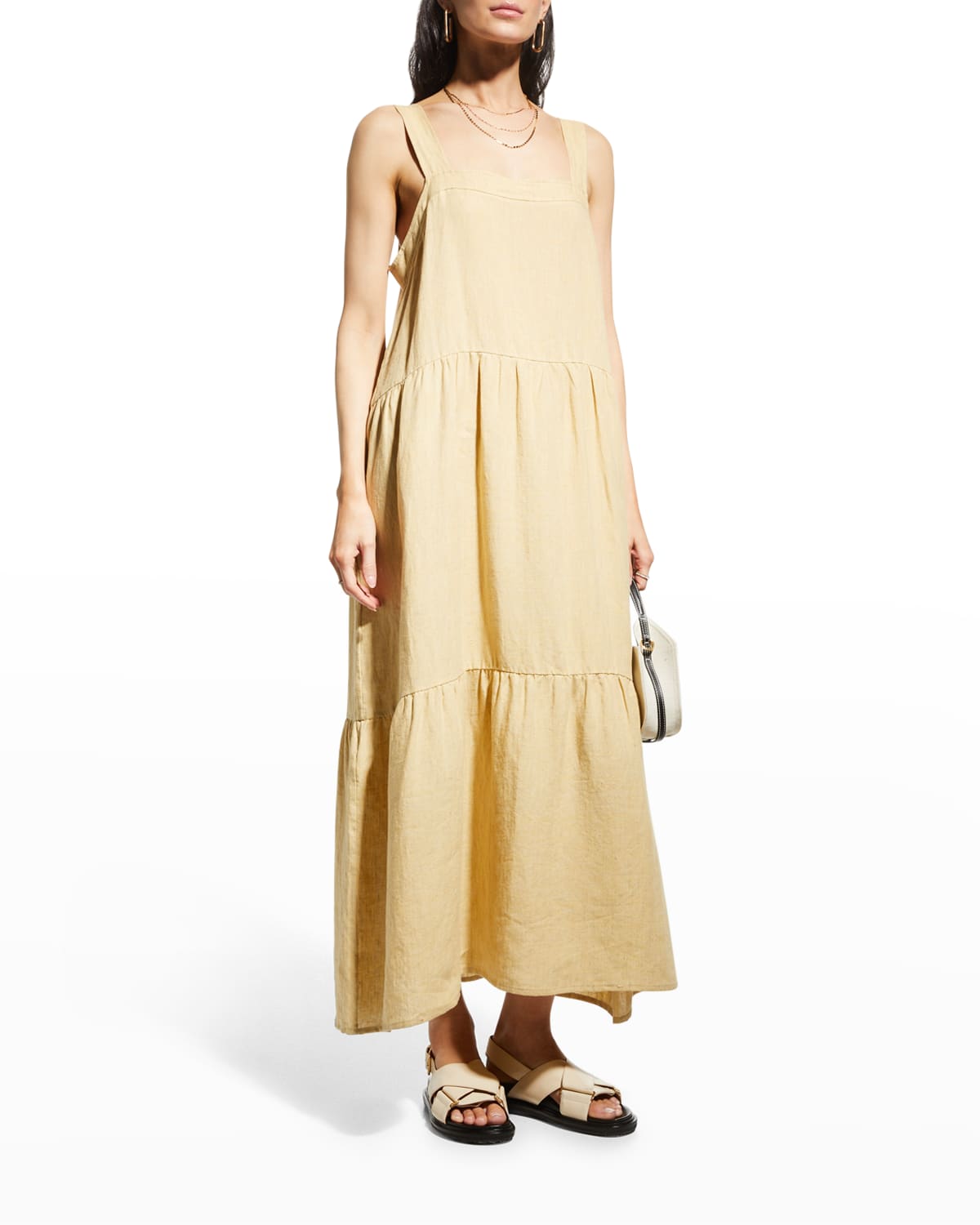 Eileen Fisher Washed Organic Linen Delave Tiered Floor Length Dress Smart Closet