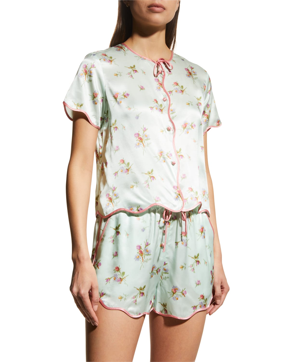 Morgan Lane Gretchen Lindsay Tie-front Floral-print Satin Pajama Set Womens Clothing Nightwear and sleepwear Pyjamas 