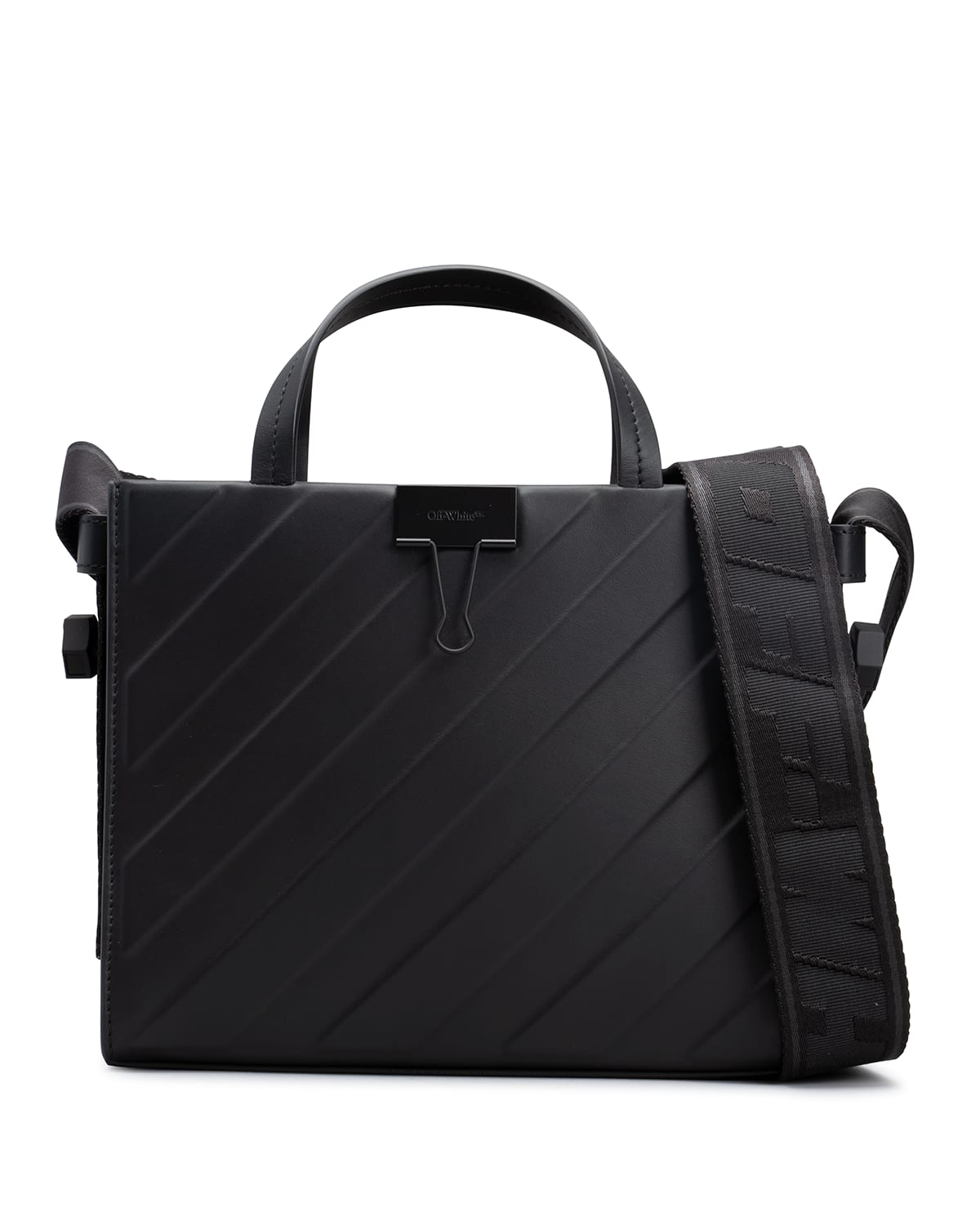 Off-white Clipper Striped-embossed Leather Tote Bag In Black | ModeSens