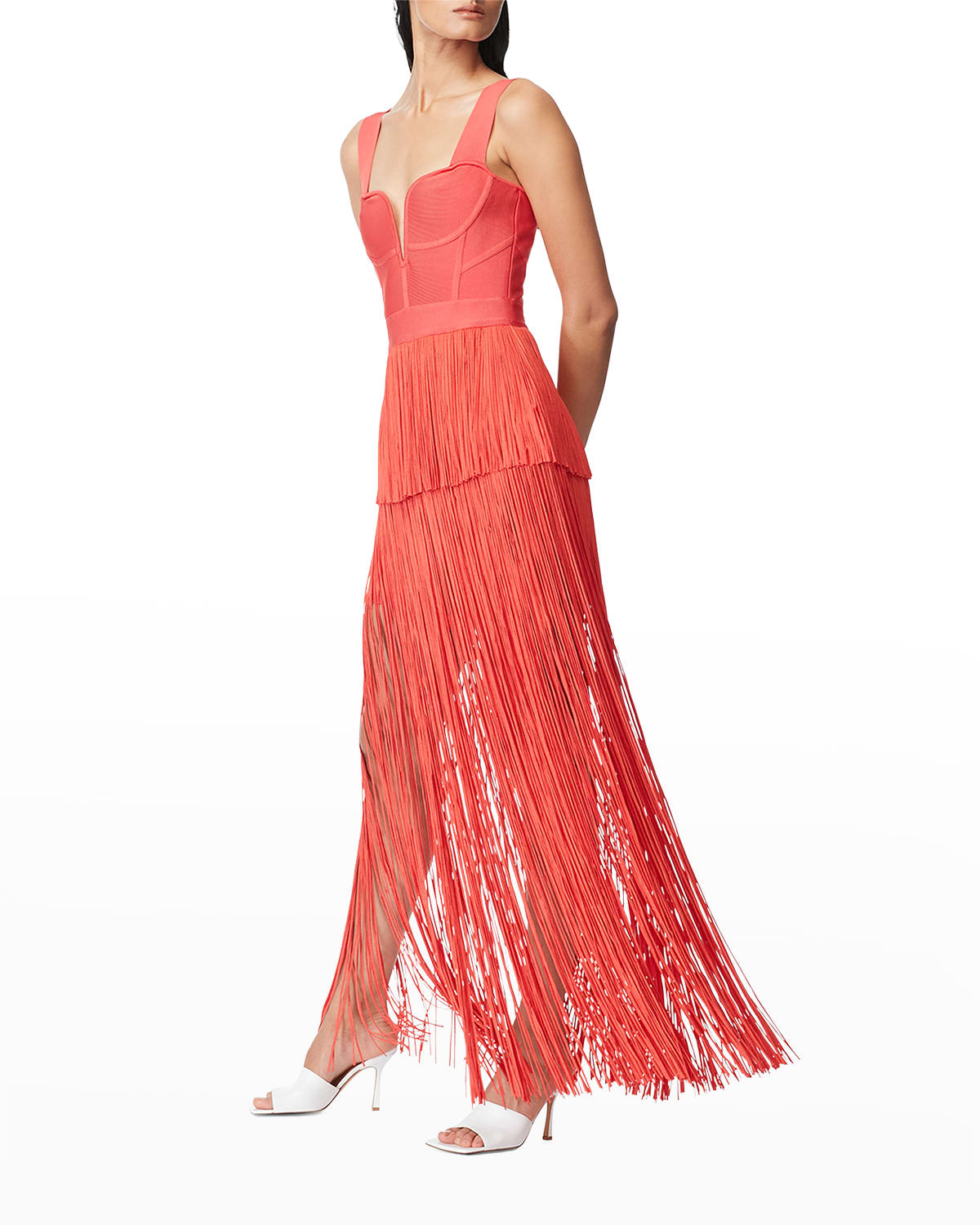 Herve Leger Plunging Bustier Fringe Gown Smart Closet