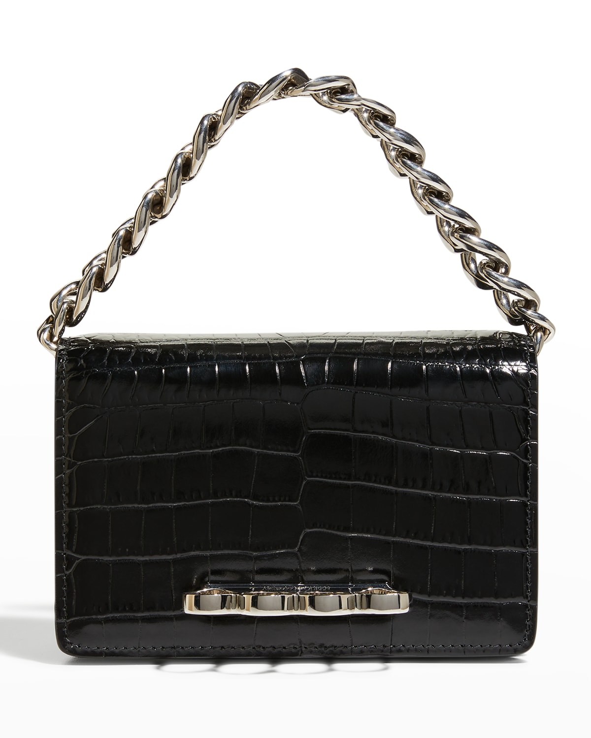 ALEXANDER MCQUEEN MINI FOUR RING MOC-CROC CHAIN SHOULDER BAG 