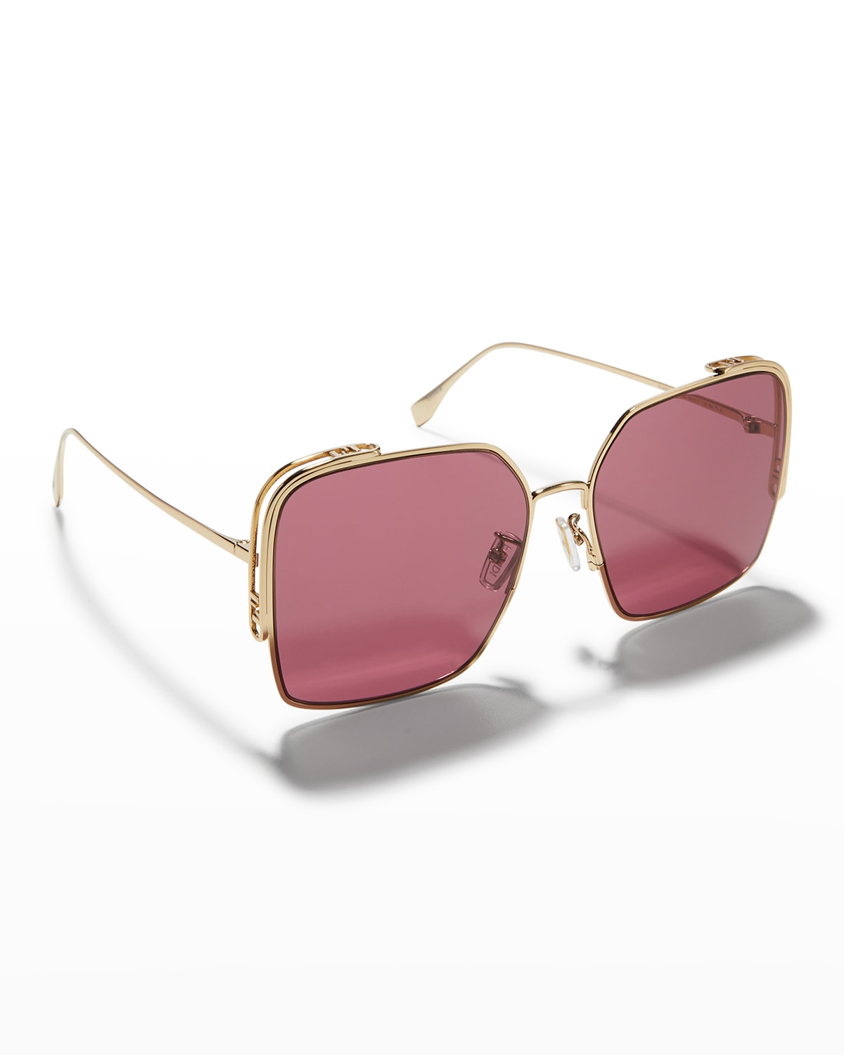 Fendi Padlock Square Metal Sunglasses In Shiny Gold Dh /