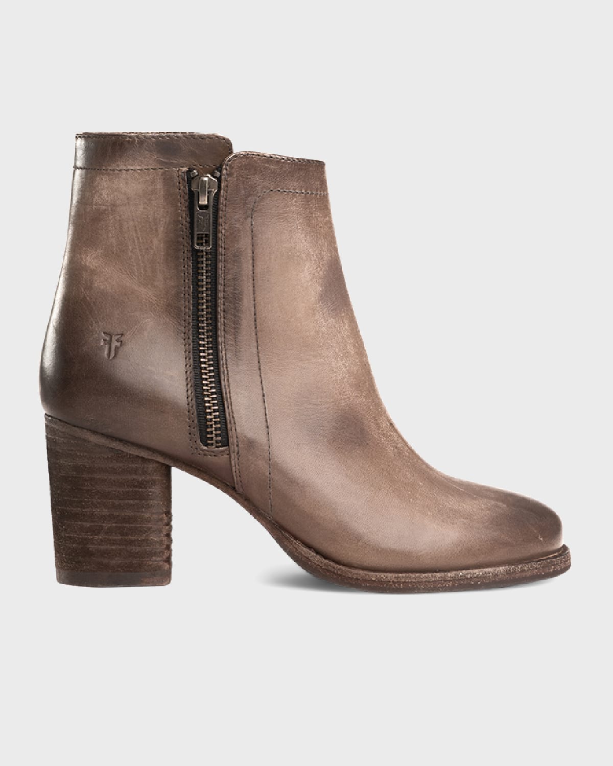 FRYE ADDIE LEATHER DUAL-ZIP ANKLE BOOTS