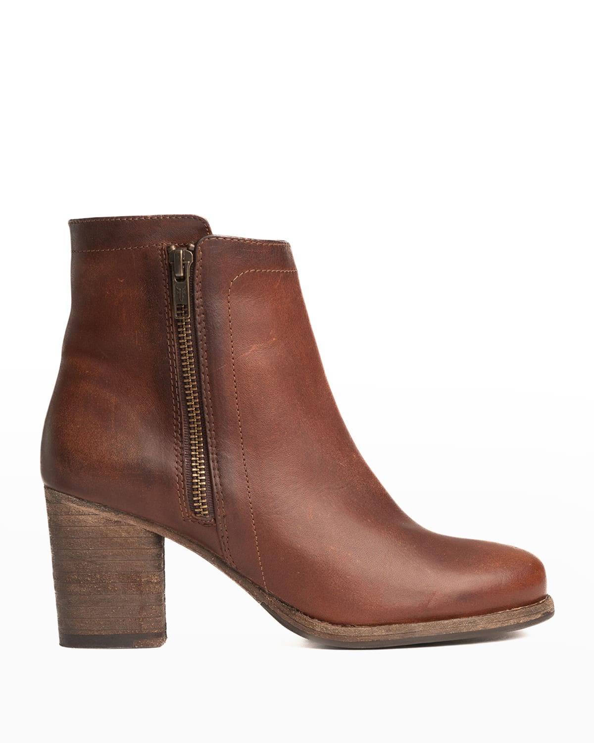 FRYE ADDIE LEATHER DUAL-ZIP ANKLE BOOTS