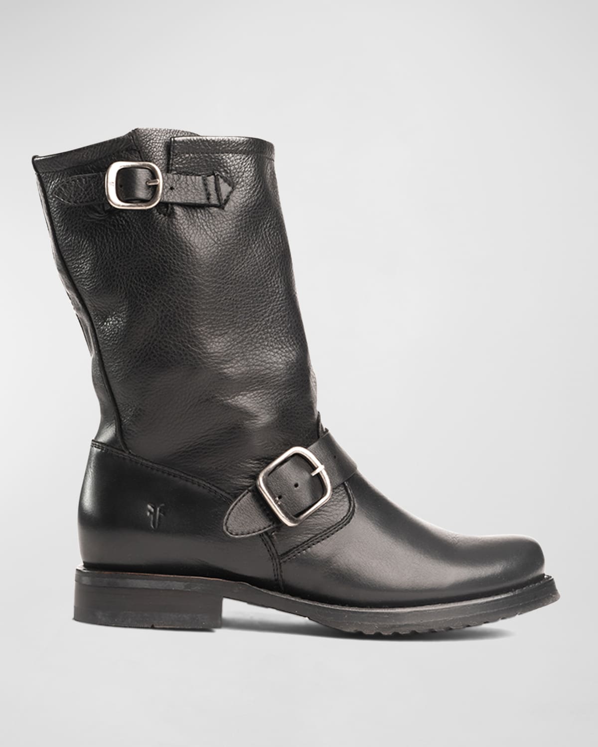 Frye Veronica Leather Buckle Short Moto Boots In Black