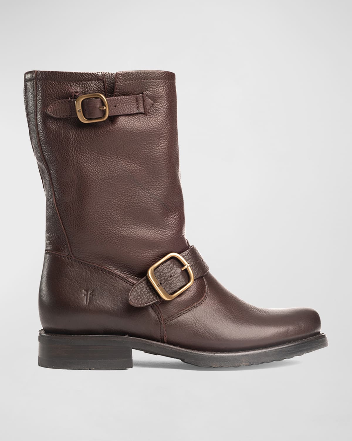 Shop Frye Veronica Leather Buckle Short Moto Boots In Dk Brown