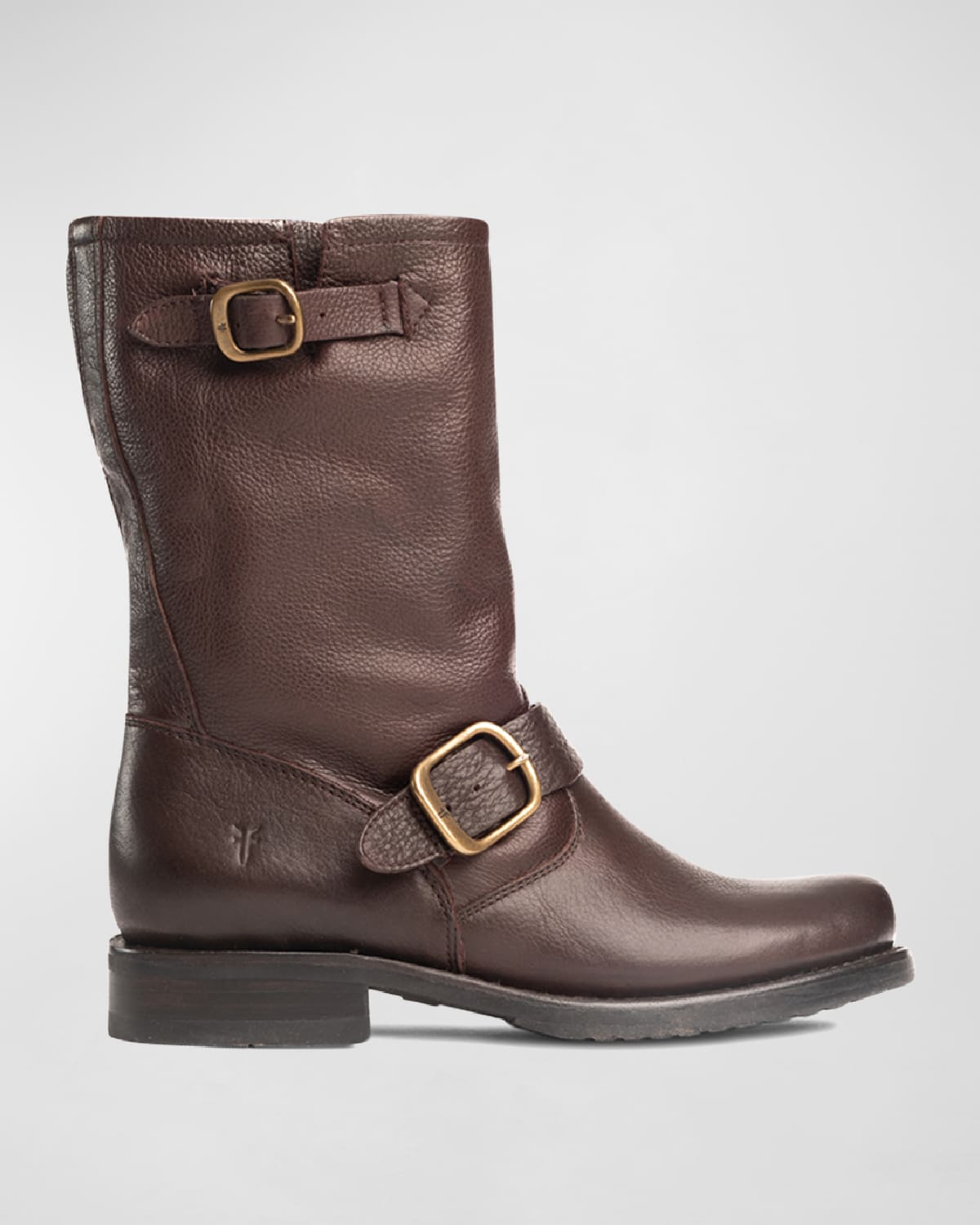 Shop Frye Veronica Leather Buckle Short Moto Boots In Redwood