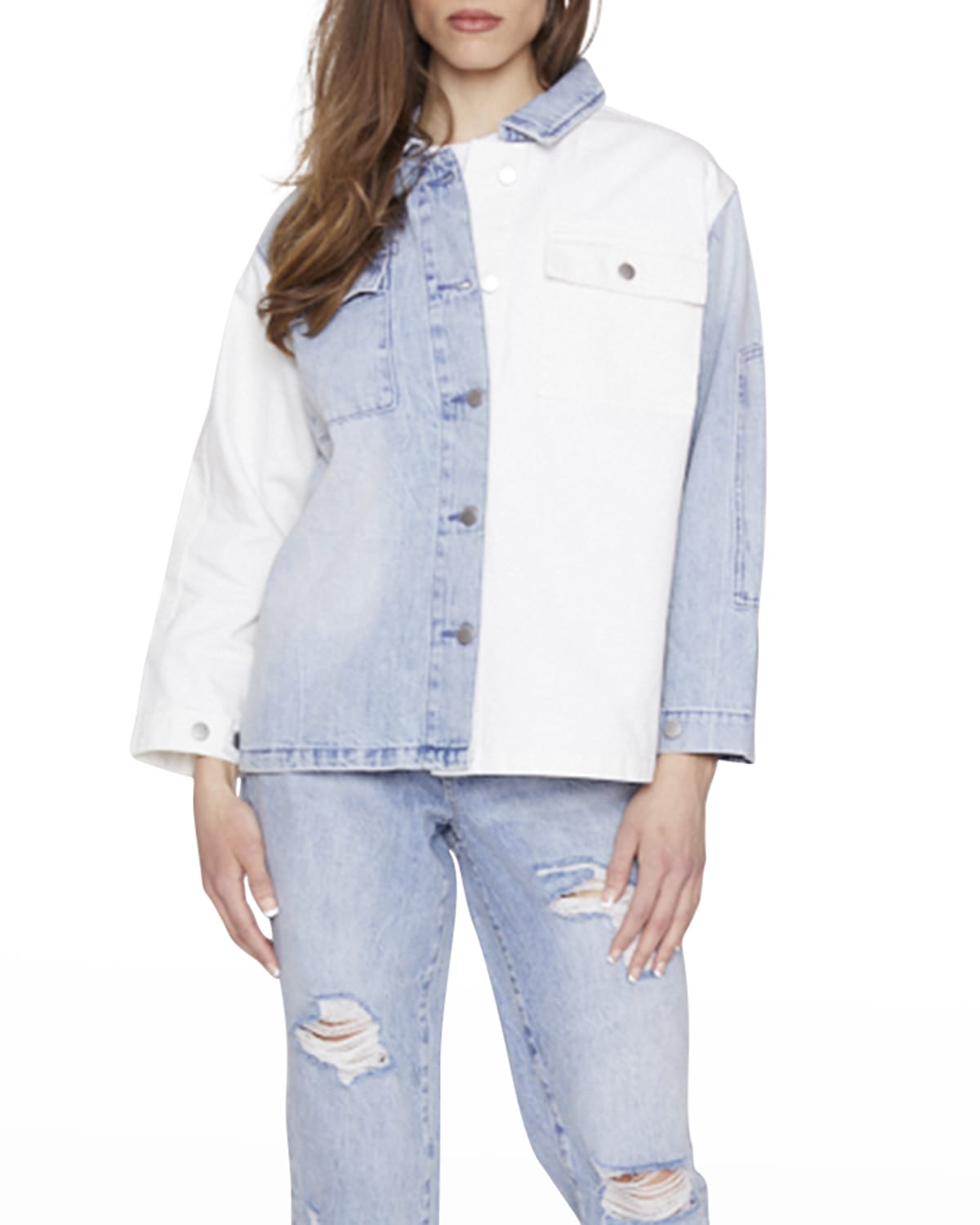 Blue Revival Oversized Two-tone Denim Shacket In Ora And White