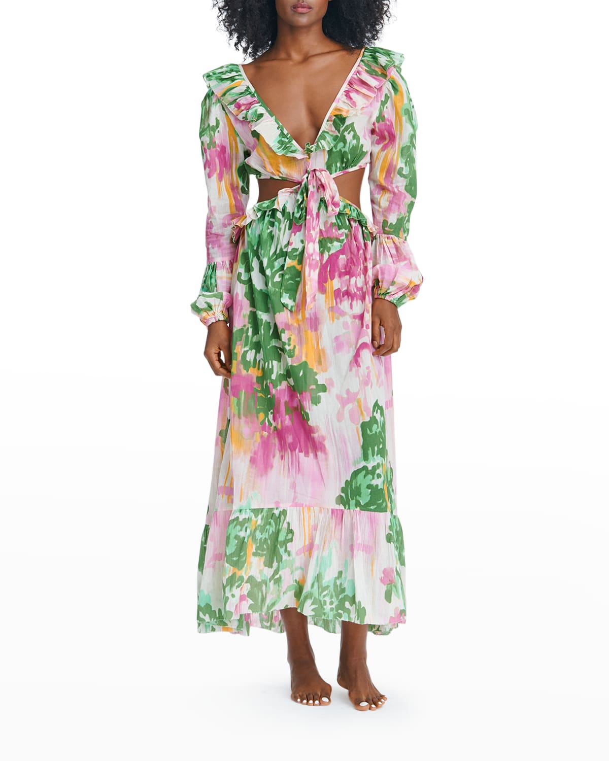 LOVE THE LABEL Floral Cotton Cutout Maxi Dress