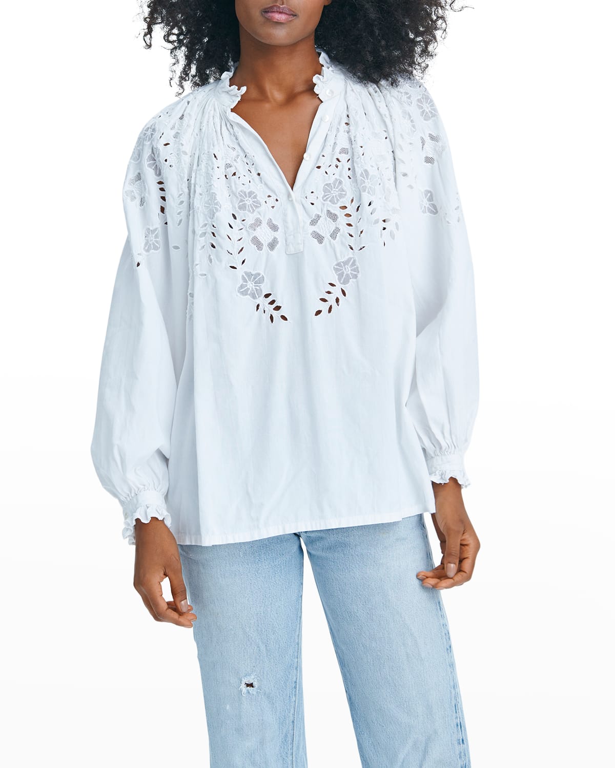 LOVE THE LABEL Long-Sleeve Embroidered Cutwork Top