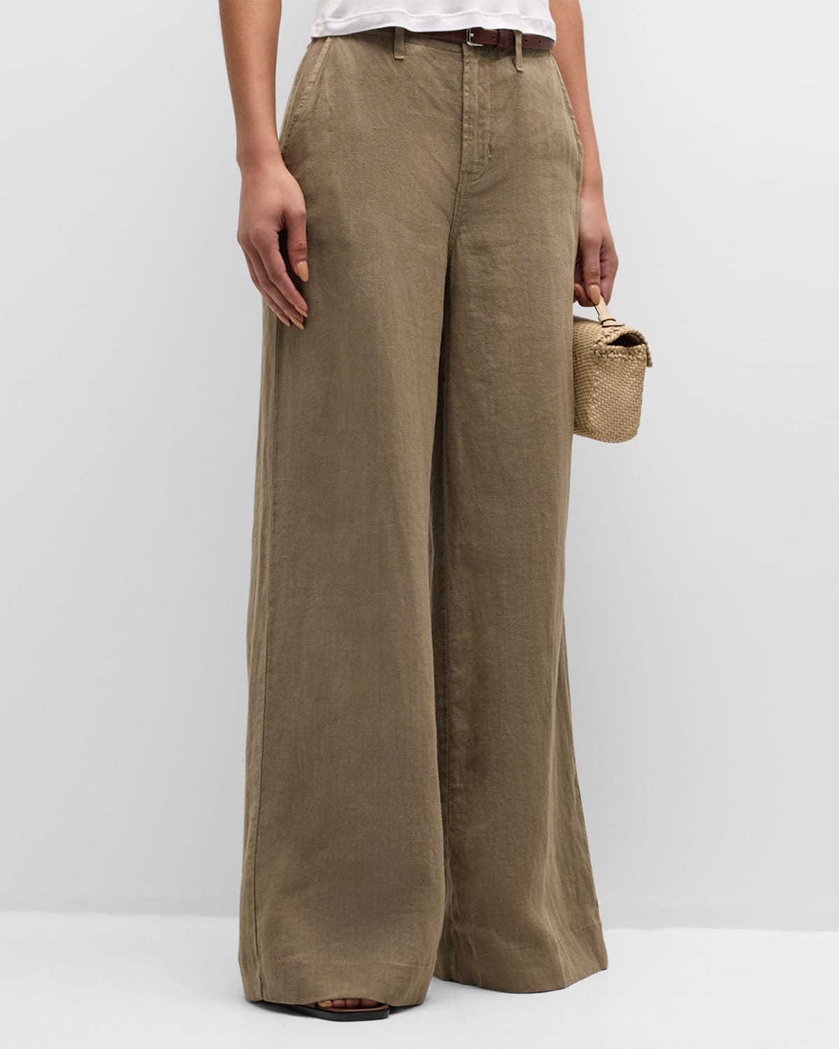 Shop L Agence Brie Wide-leg Linen Pants In Covert Green