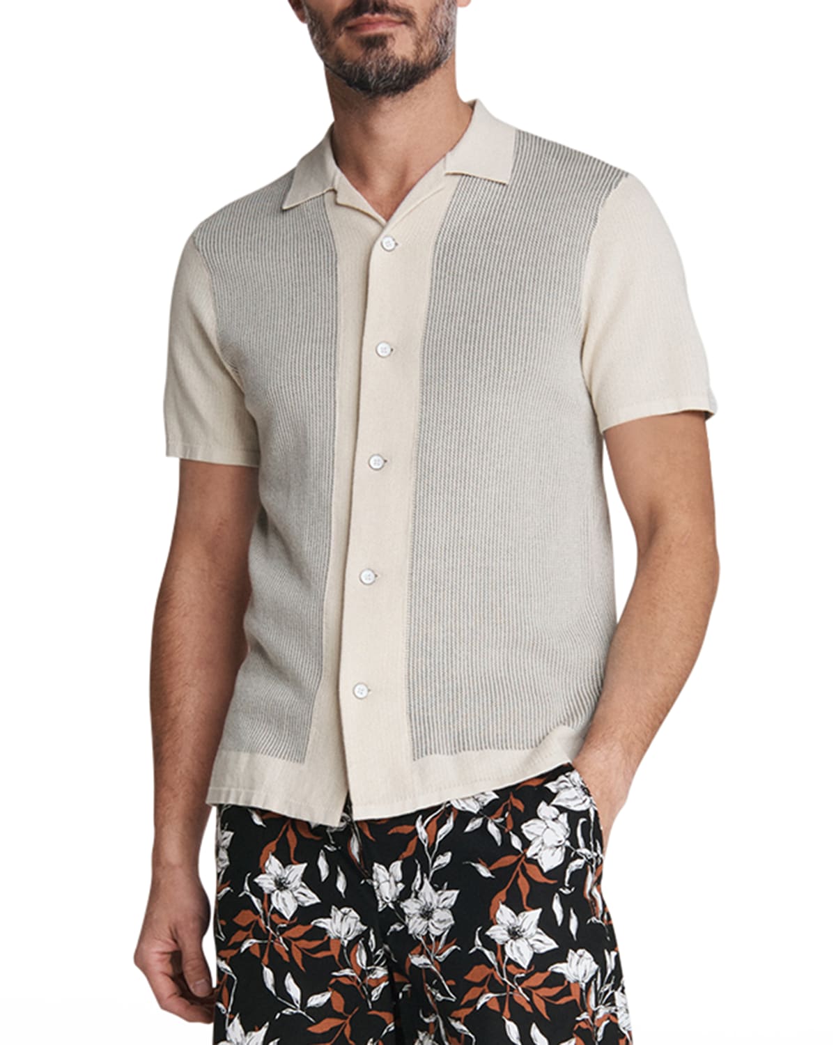 Rag & Bone Men's Harvey Knit Camp Shirt In Blkwht