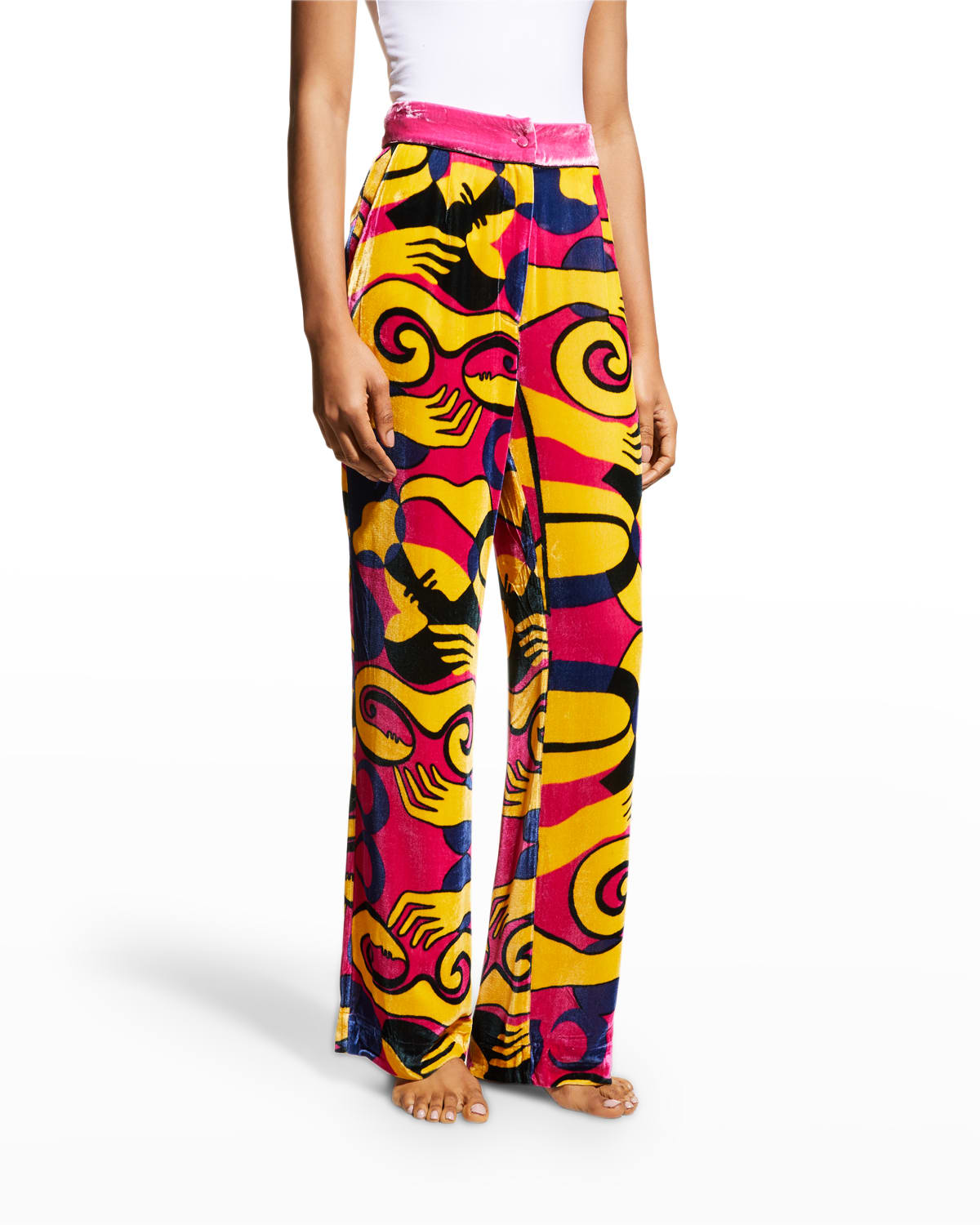 SLEEPING WITH JACQUES ABSTRACT-PRINT VELVET PANTS