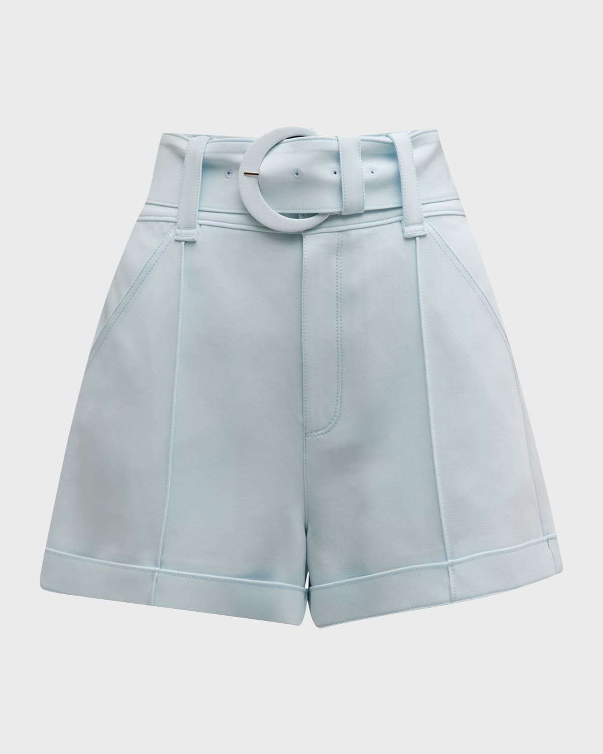 Cinq À Sept Aldi Belted High-rise Stitched Shorts In Glacial Blue