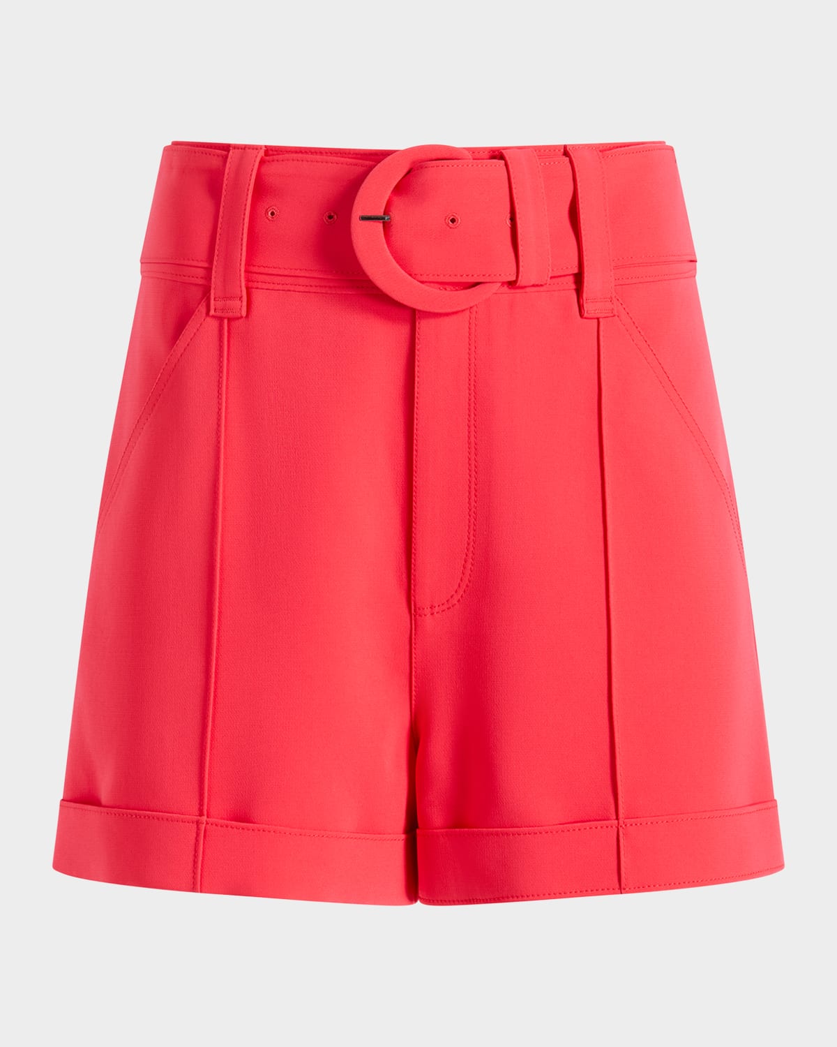 Shop Cinq À Sept Aldi Belted High-rise Stitched Shorts In Cherry Lemon