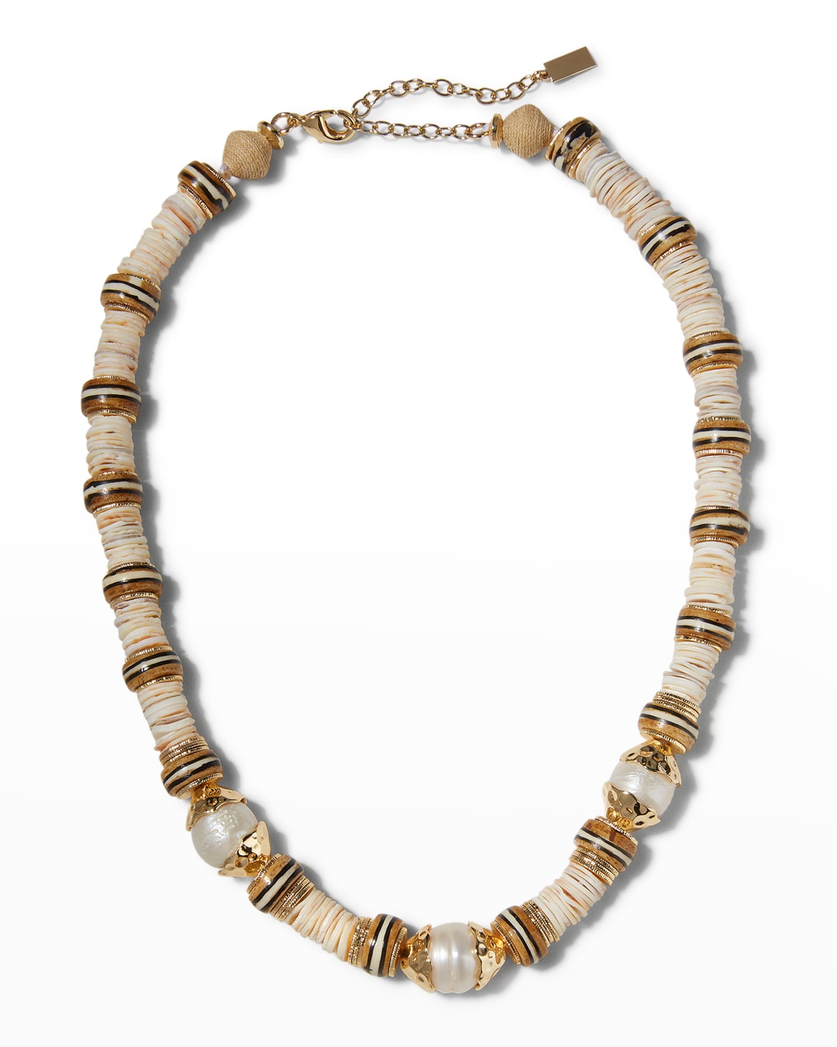 Akola Vivienne Statement Necklace With Baroque Pearl, Oyster Shell And Woven Raffia