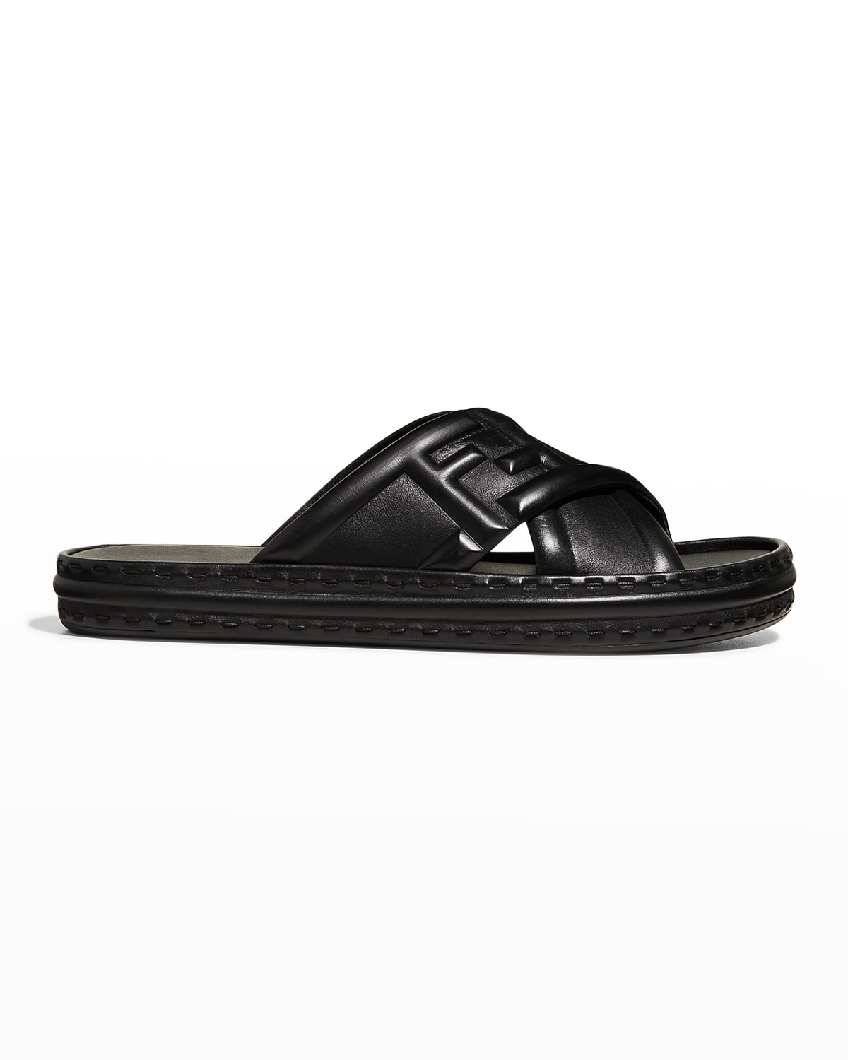 Fendi Ff Logo-embossed Slide Sandals In Nero
