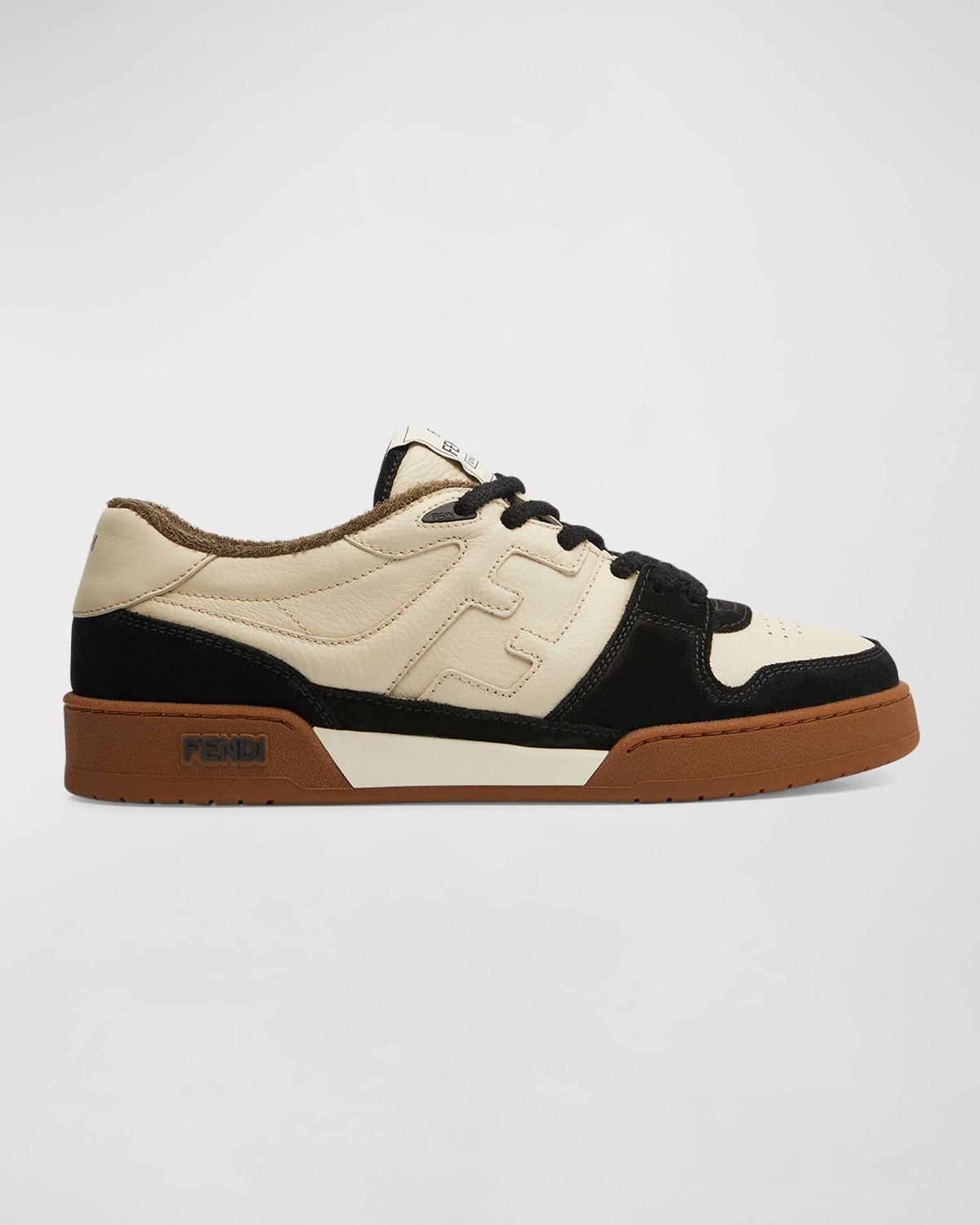 Men's Leather FF-Logo Low-Top Sneakers