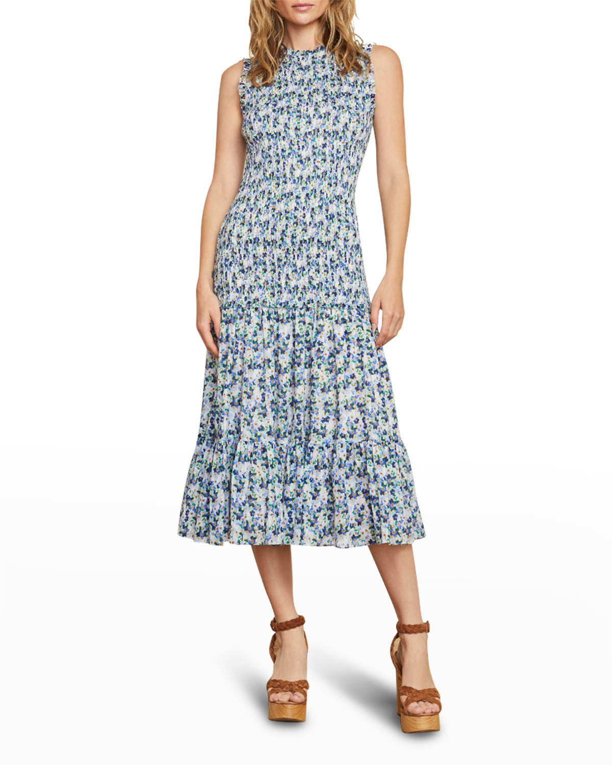 VERONICA BEARD VERENA FLORAL DROPPED WAIST TIERED MIDI DRESS