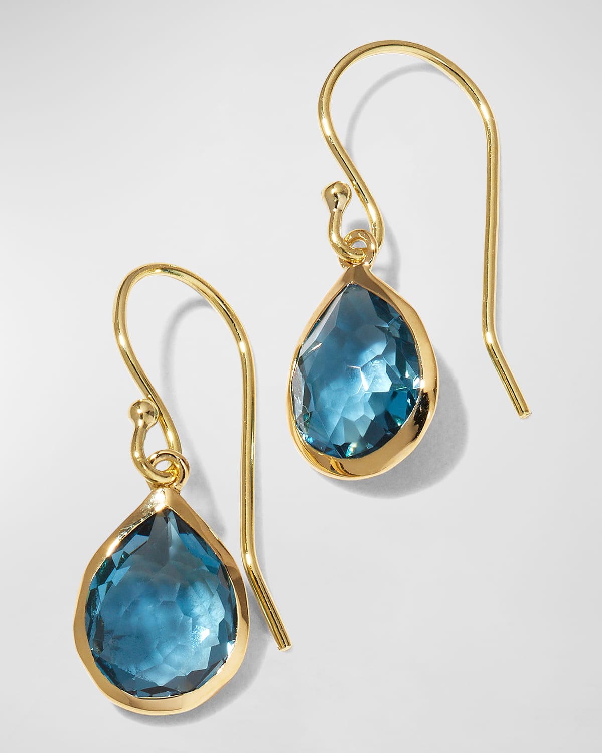 Shop Ippolita Teeny Teardrop Earrings In 18k Gold In London Blue Topaz