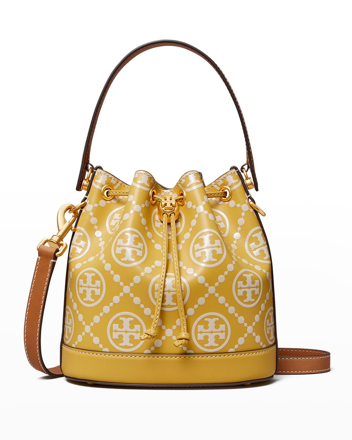Tory Burch T Monogram Contrast Embossed Leather Bucket Bag In Golden Sunset Ne