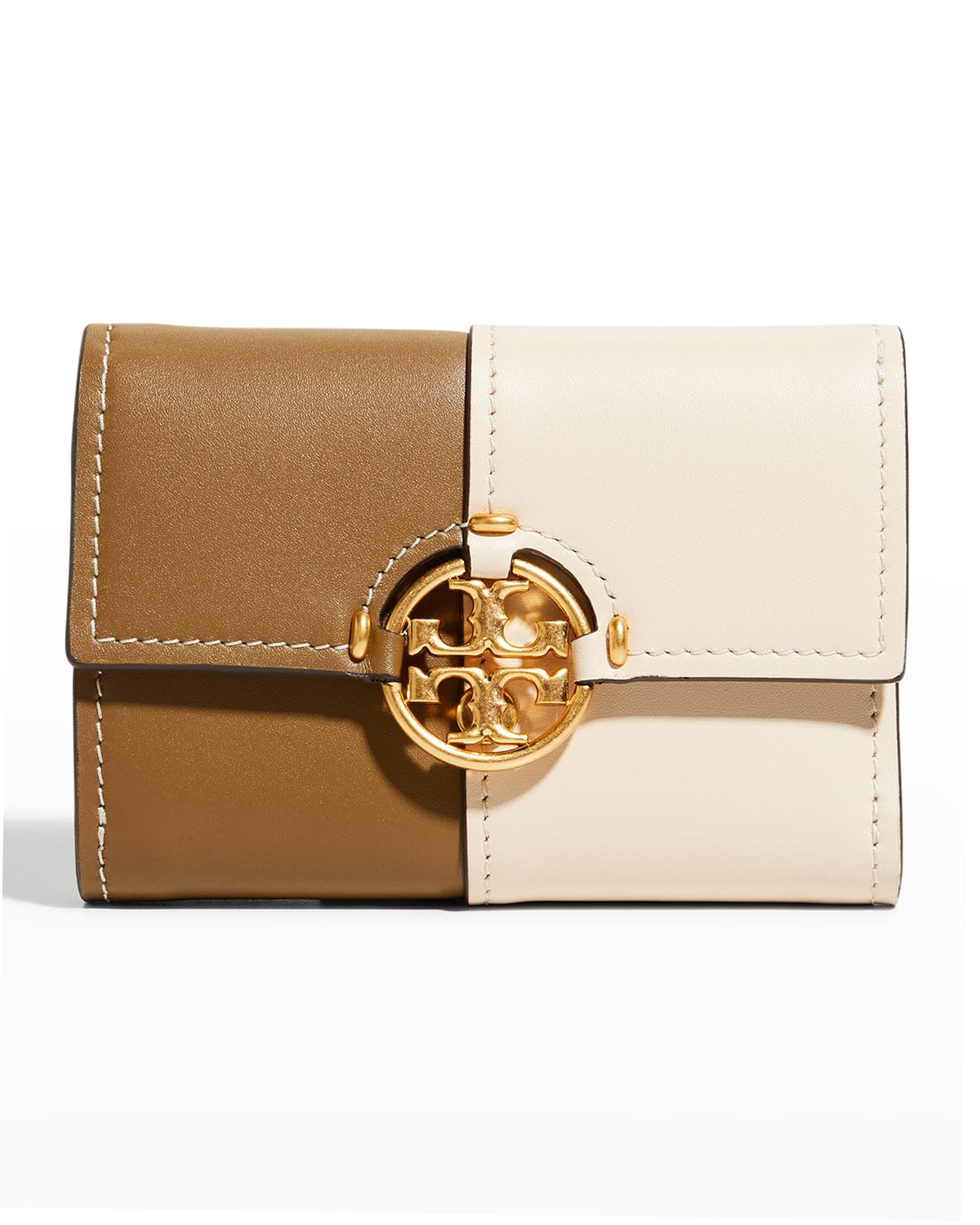 Tory Burch Miller Medium Colorblock Trifold Wallet In Toasted Sesame Br