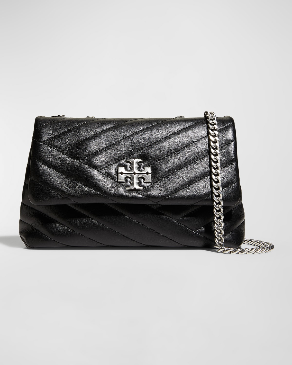 Tory Burch Kira Chevron Small Covertible Shoulder Bag In Blk Rolled Nickel