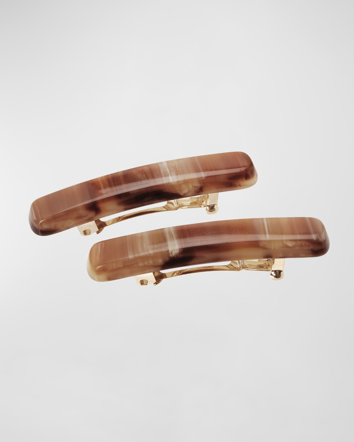 Shop L Erickson Mini Classic Rectangle Barrettes, Set Of 2 In Caramel Horn