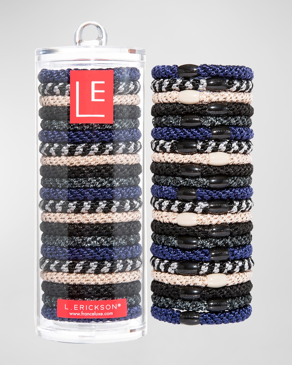 L Erickson Grab & Go Pony Elastics Luxe Tube, Set Of 21 In Jet Set